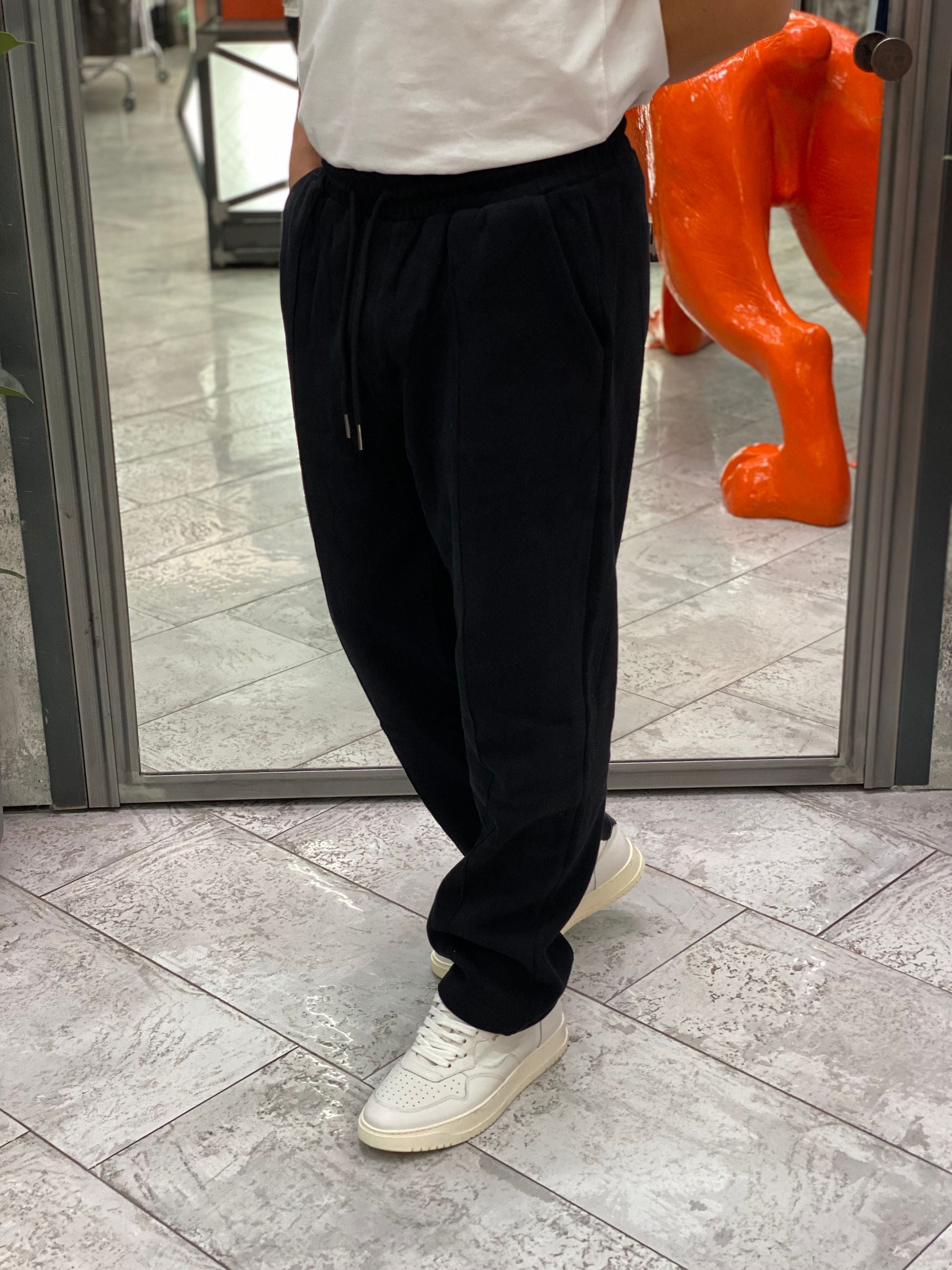 PANTALONE TUTA FONDO AMPIO CON ELASTICO E RIGA CENTRALE - RELAXED FIT GL8013C.NER