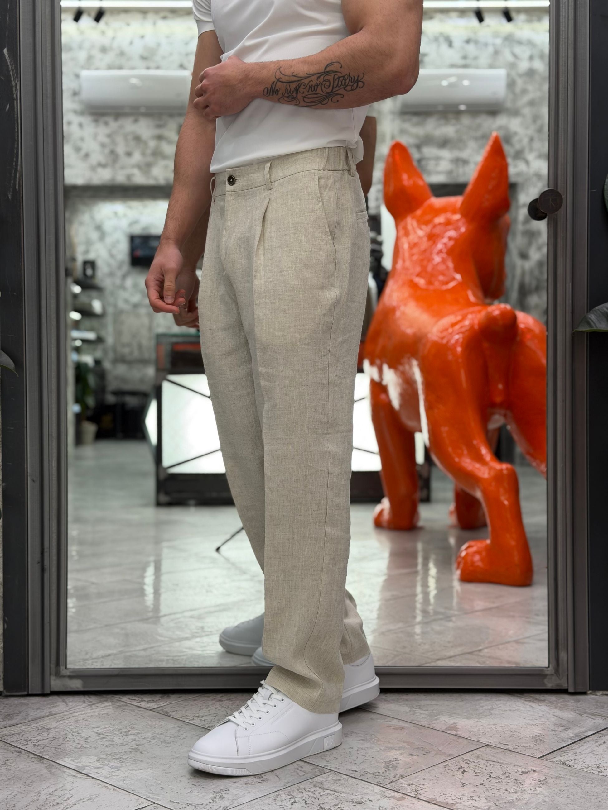 PANTALONE IN 100% LINO DA COMPLETO TASCA AMERICA CON COULISSE IN VITA - REGULAR FIT PSE1502SS.BEI