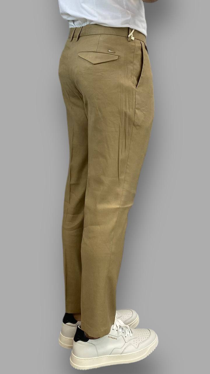 PANTALONE DA ABITO IN MISTO LINO ELASTICIZZATO TASCA AMERICA - REGULAR FIT