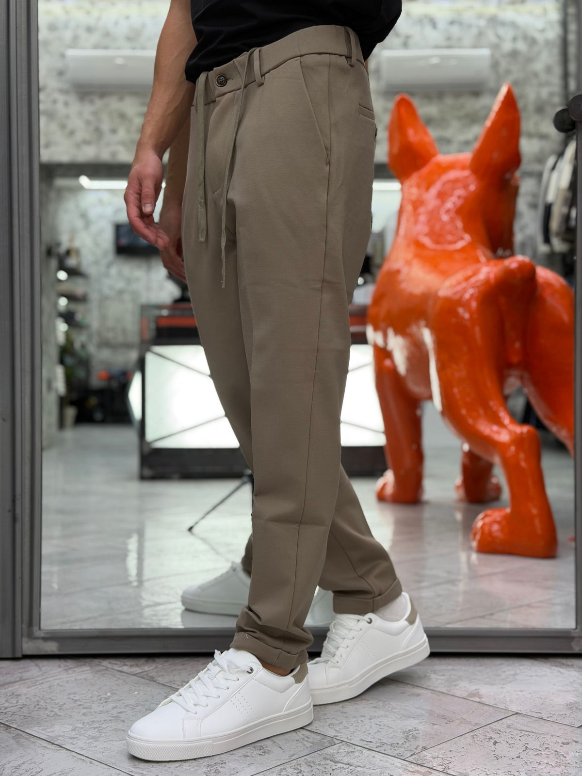 PANTALONE CASUAL IN TESSUTO PUNTO MILANO ELASTICIZZATO CON TASCA AMERICA E RISVOLTO AL FONDO - REGULAR FIT GL5248BD.CAM