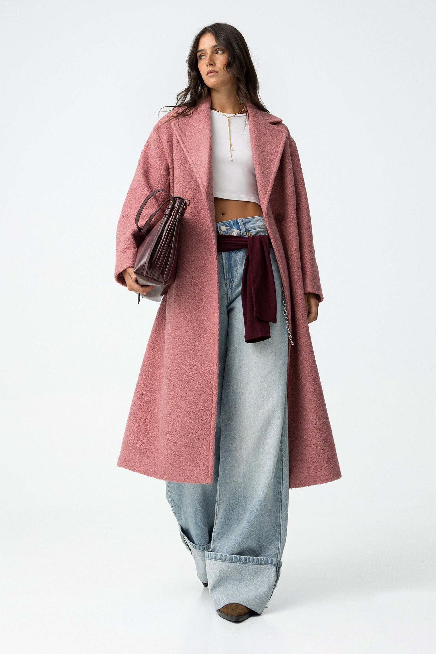 CAPPOTTO SUCKYLALA LUNGO IN BOUCLE', CON DUE TASCHE ANTERIORI, CHIUSURA DOPPIOPETTO E BOTTONI. REVERS A LANCIA - RELAXED FIT 10062220.ROS