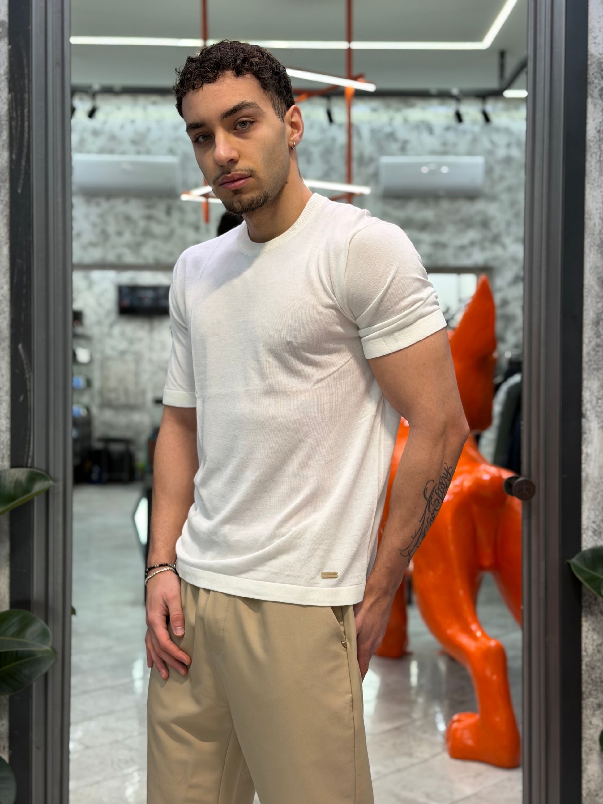 MAGLIA GIROCOLLO IN FILO MANICA CORTA - REGULAR FIT GL35344.BIA