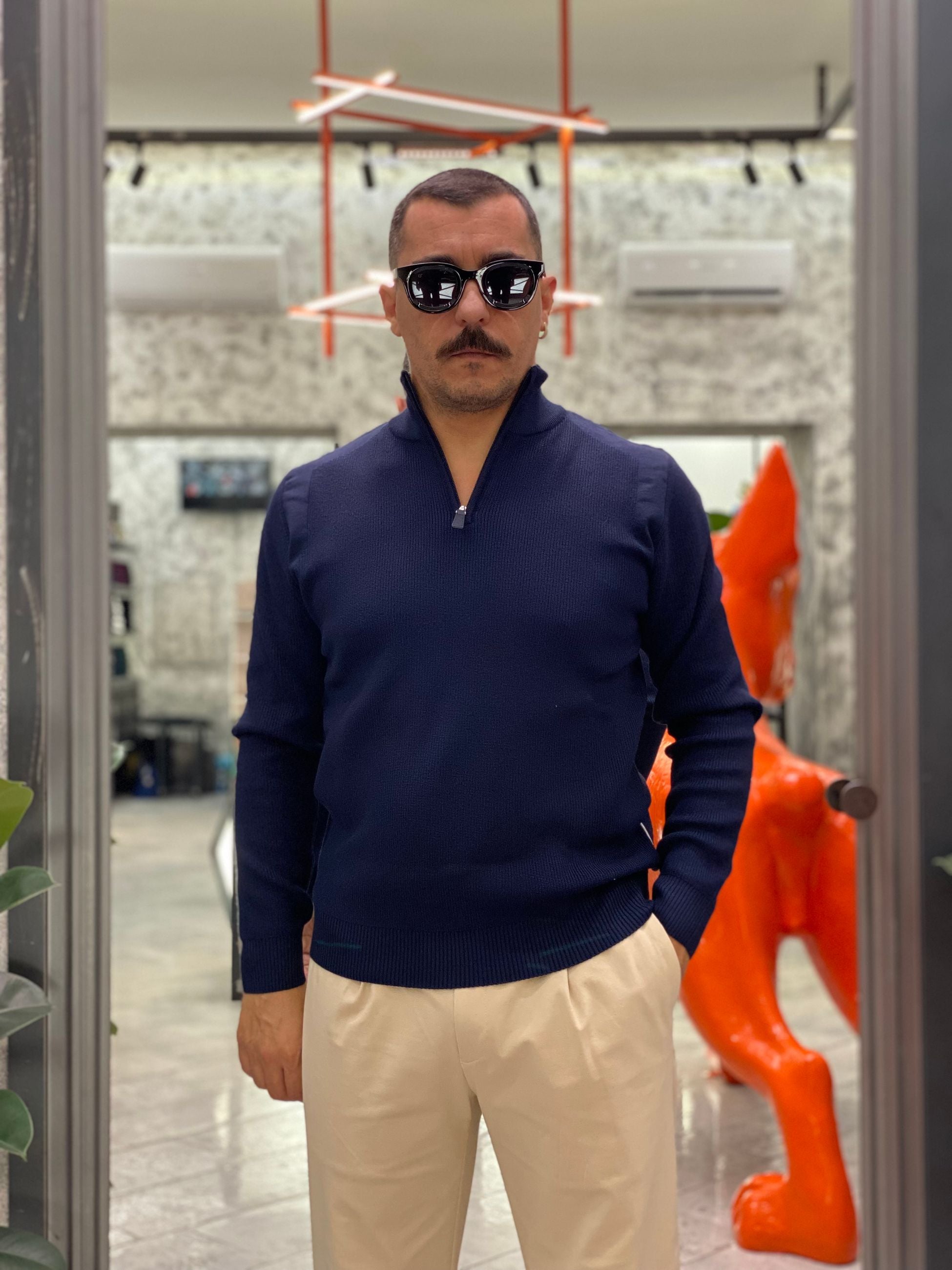 MAGLIA MEZZA ZIP IN MORBIDA VISCOSA - REGULAR FIT M3138SS.BLU
