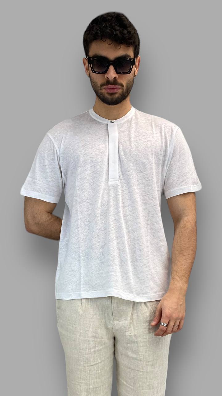 T-SHIRT BASIC IN MISTO LINO/COTONE MODELLO SERAFINO - REGULAR FIT