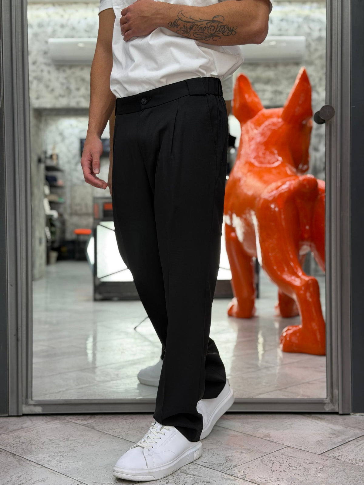 PANTALONE DA COMPLETO IN TESSUTO ELEGANTE CON PINCE ED ELASTICO SUL RETRO - REGULAR FIT PSI1571SS.NER