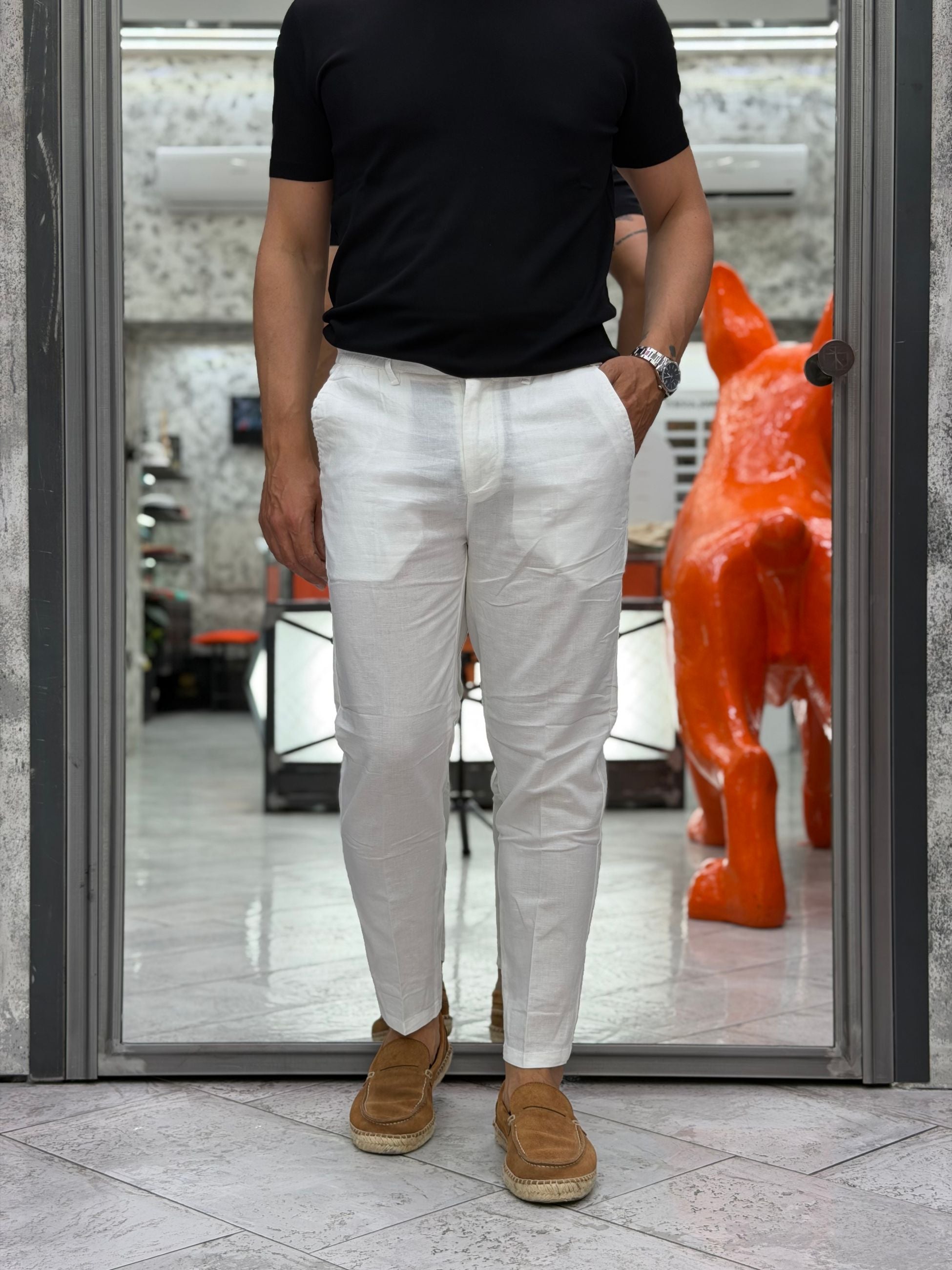 PANTALACCIO IN MISTO LINO MODELLO CAPRI - SLIM FIT W3025.BIA