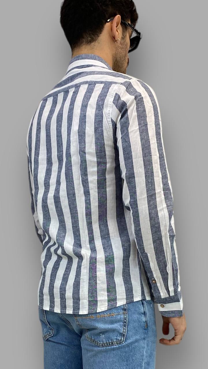 CAMICIA IN 100%LINO A RIGHE LARGHE - REGULAR FIT