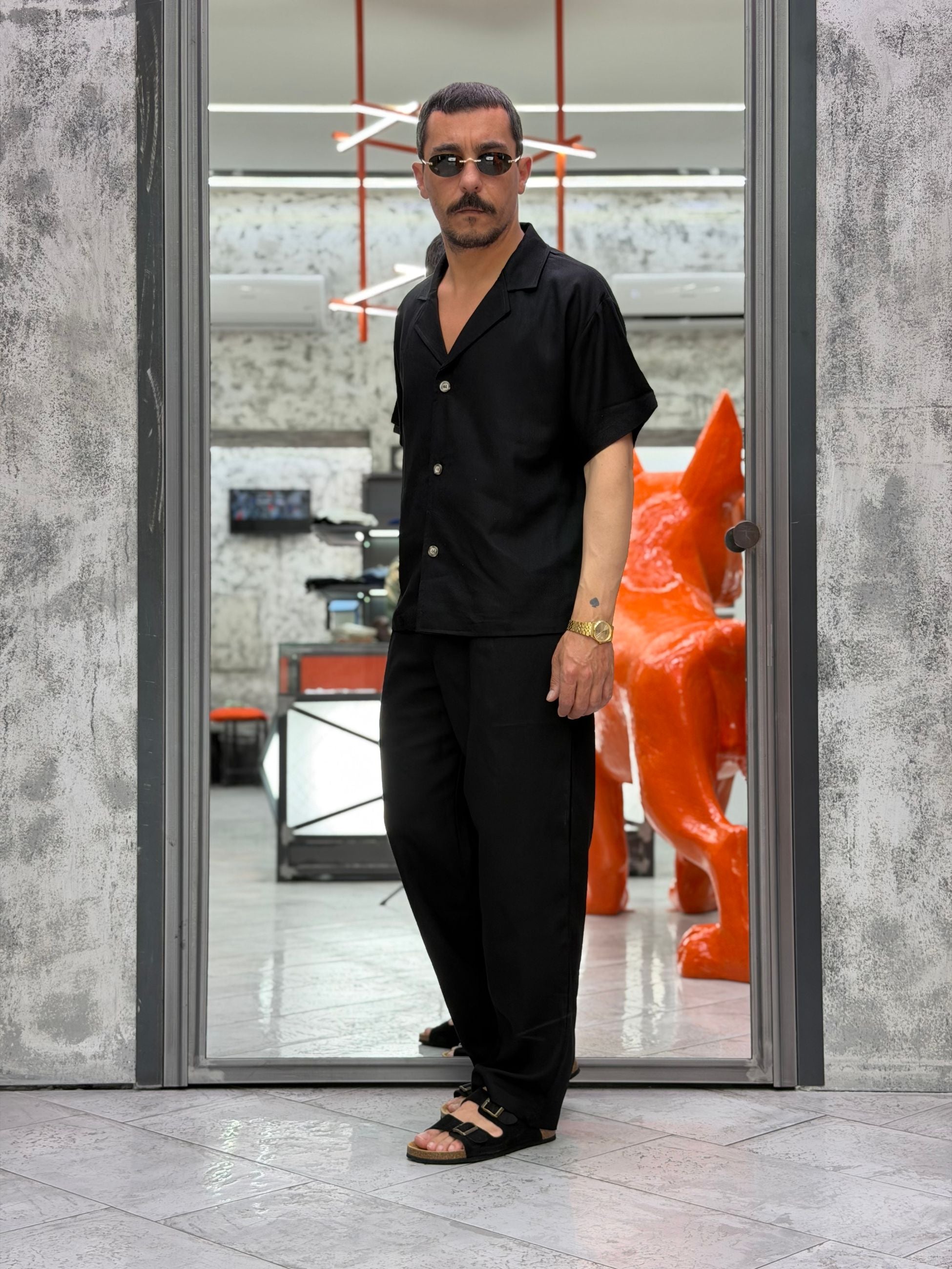 COORDINATO MYKONOS IN MISTO LINO CON CAMICIA CROPPED MANICA CORTA E PANTALONE RELAXED CORMYK.NER