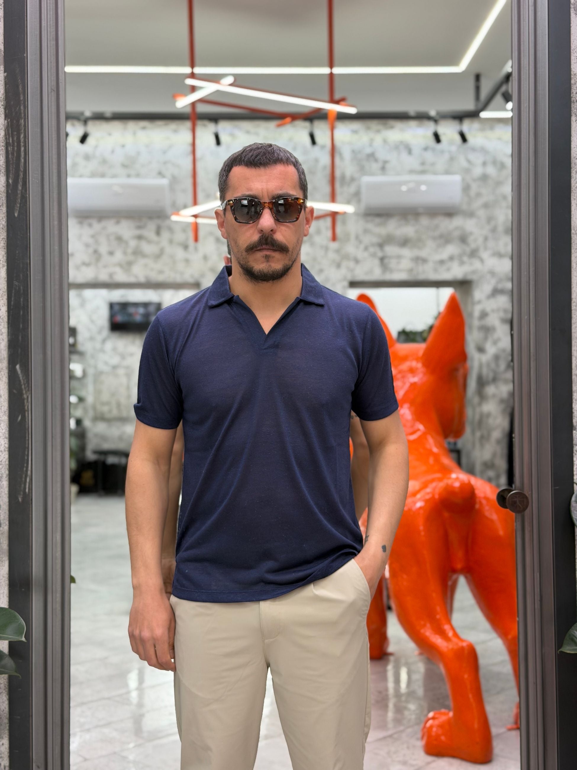 POLO DERBY MANICA CORTA IN MISTO LINO - REGULAR FIT PE3235SS.BLU