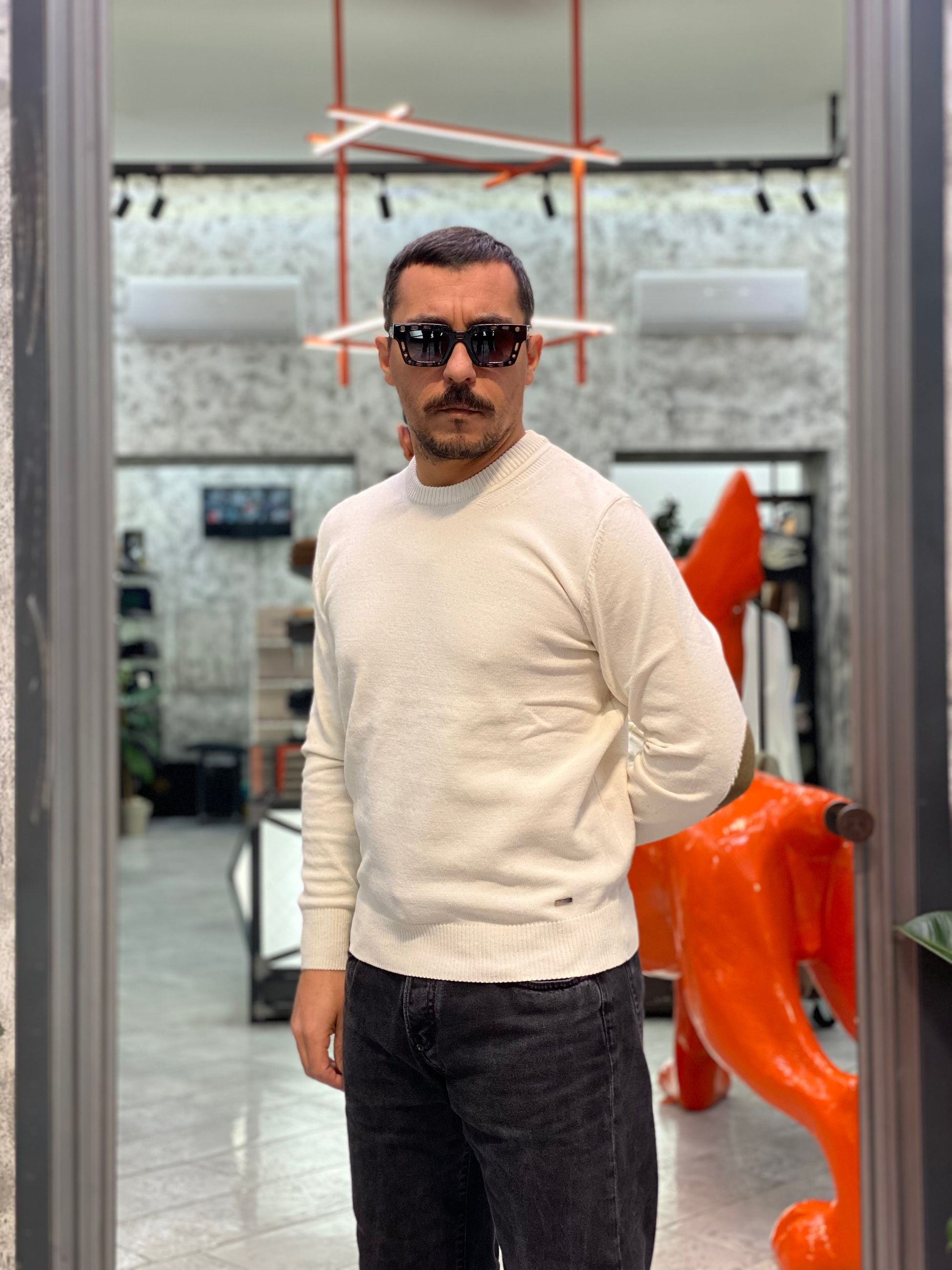 MAGLIA GIROCOLLO IN MORBIDA CINIGLIA CON TOPPE IN CONTRASTO AI GOMITI - REGULAR FIT GL35238.PAN