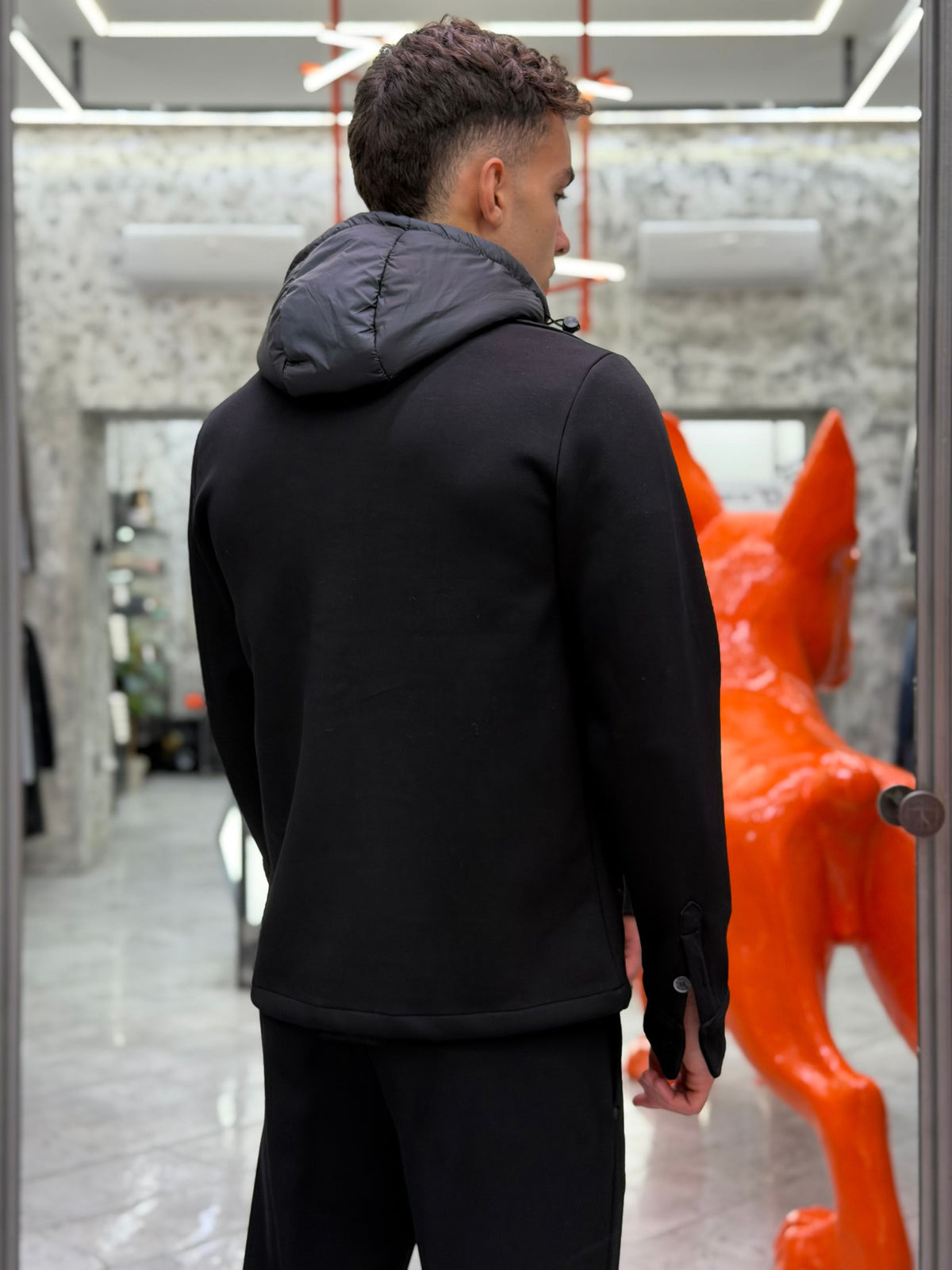 OVERSHIRT IN MAGLIA INTERLOCK SUPER STRETCH CON PETTORINA E CAPPUCCIO STACCABILE - REGULAR FIT MK2920017.NER