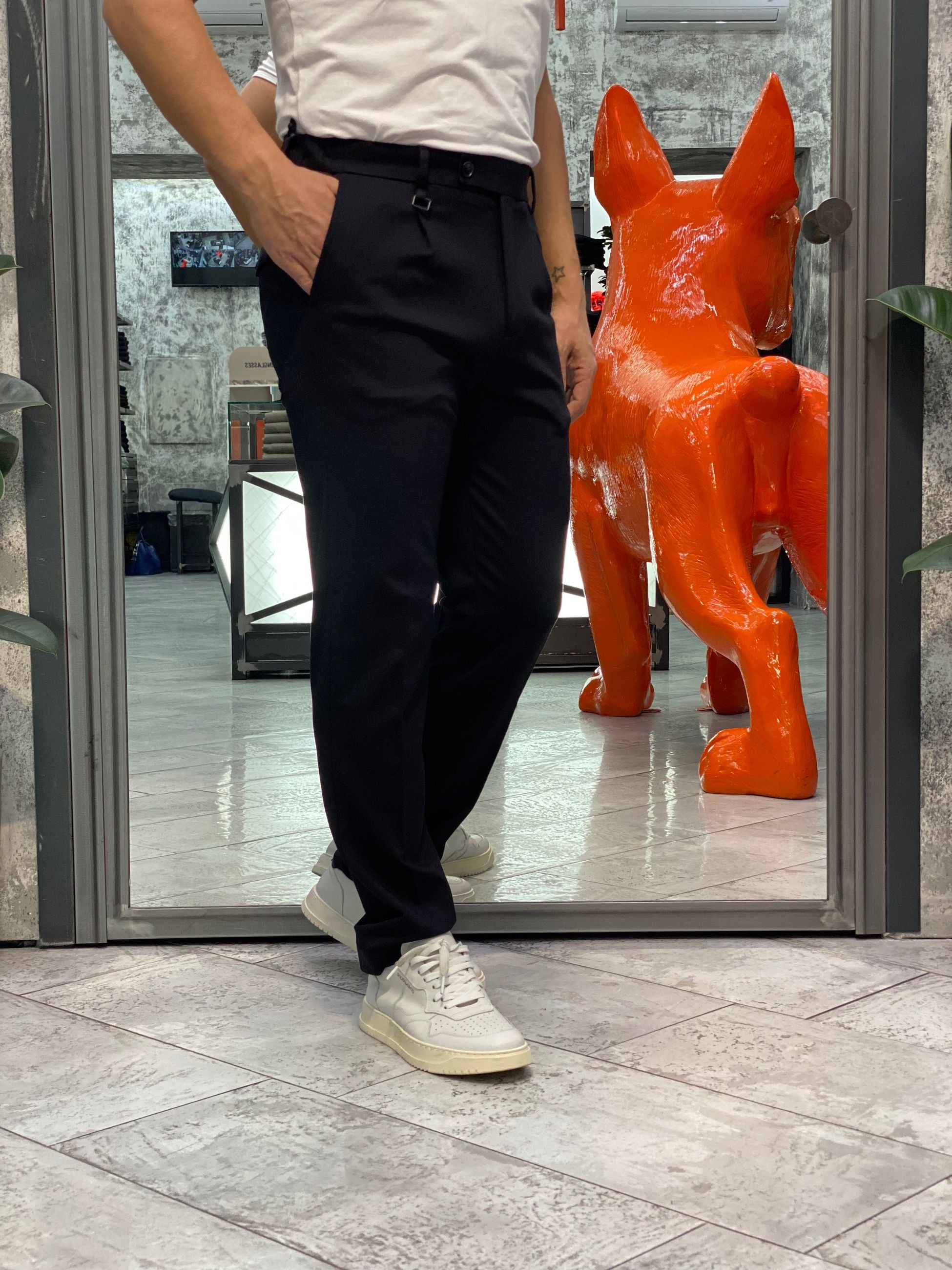 PANTALONE IN TESSUTO PUNTO MILANO SUPER COMFORT ELASTICIZZATO CON PINCE - REGULAR FIT PSI1460SS.NER