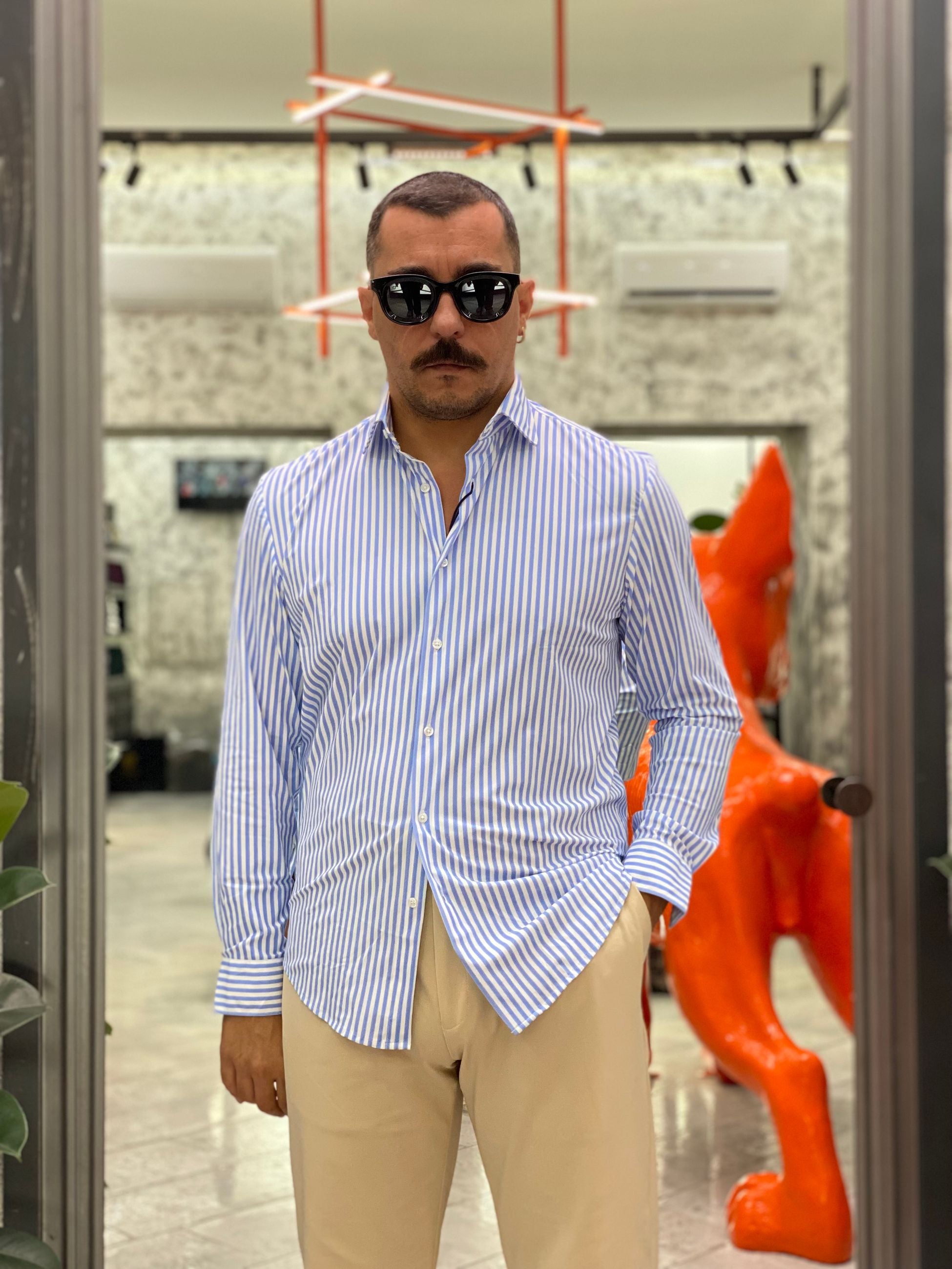 CAMICIA NO STIRO IN TESSUTO PREMIUM FANTASIA RIGHE SPIGATE - REGULAR FIT FIO3044NY.AZZ