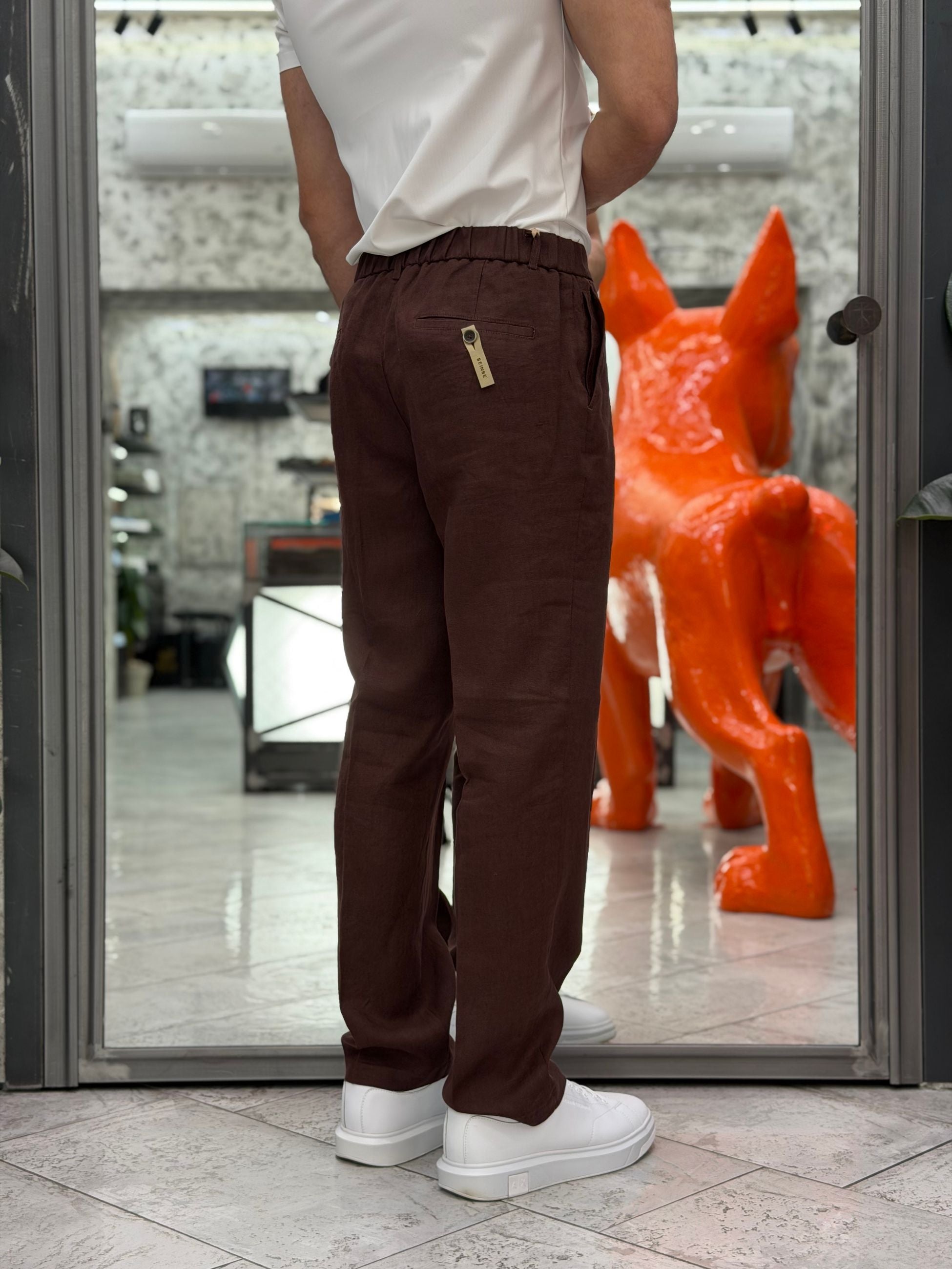 PANTALONE IN 100% LINO DA COMPLETO TASCA AMERICA CON COULISSE IN VITA - REGULAR FIT PSE1502SS.MOK