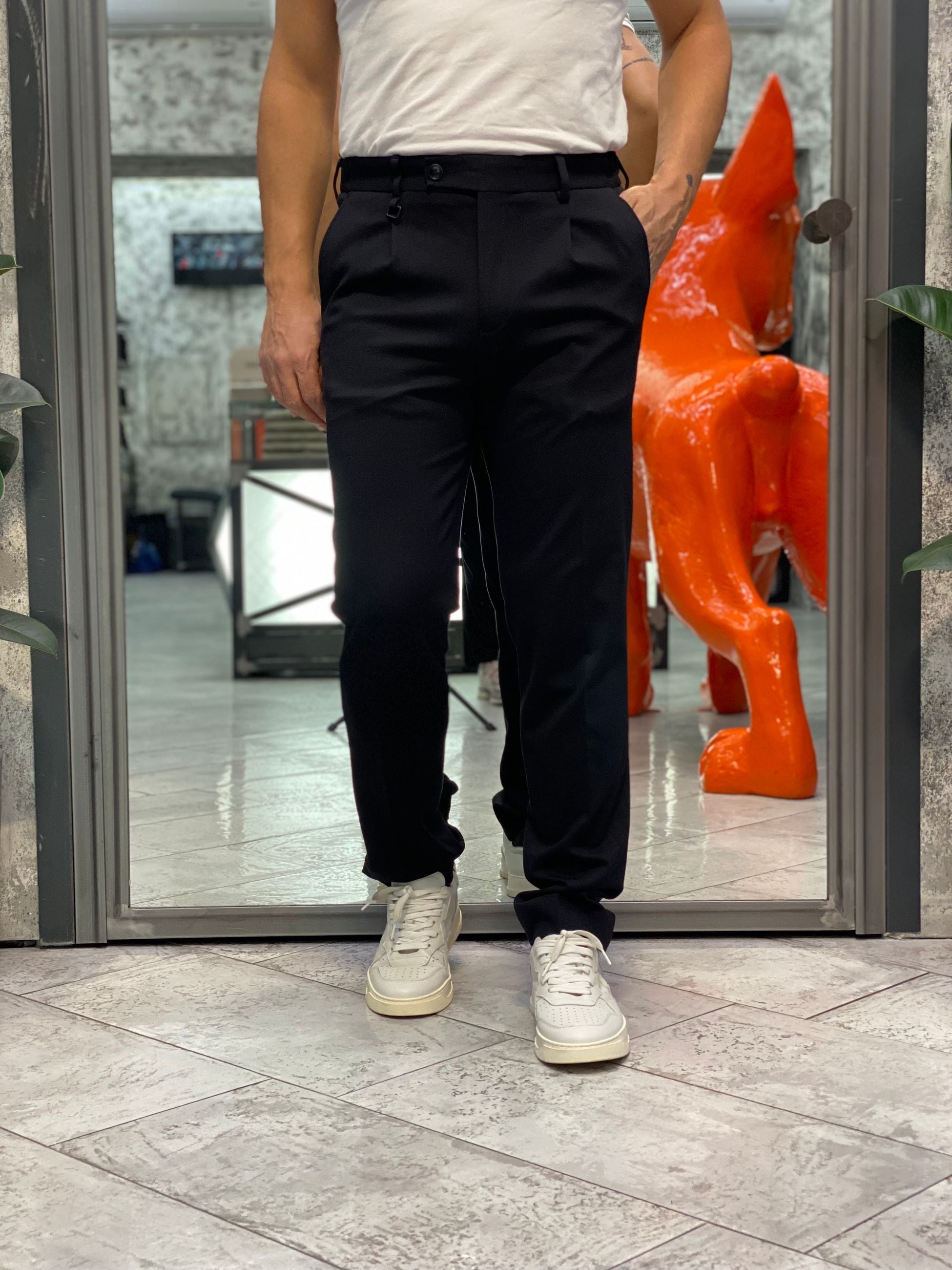 PANTALONE IN TESSUTO PUNTO MILANO SUPER COMFORT ELASTICIZZATO CON PINCE - REGULAR FIT PSI1460SS.NER