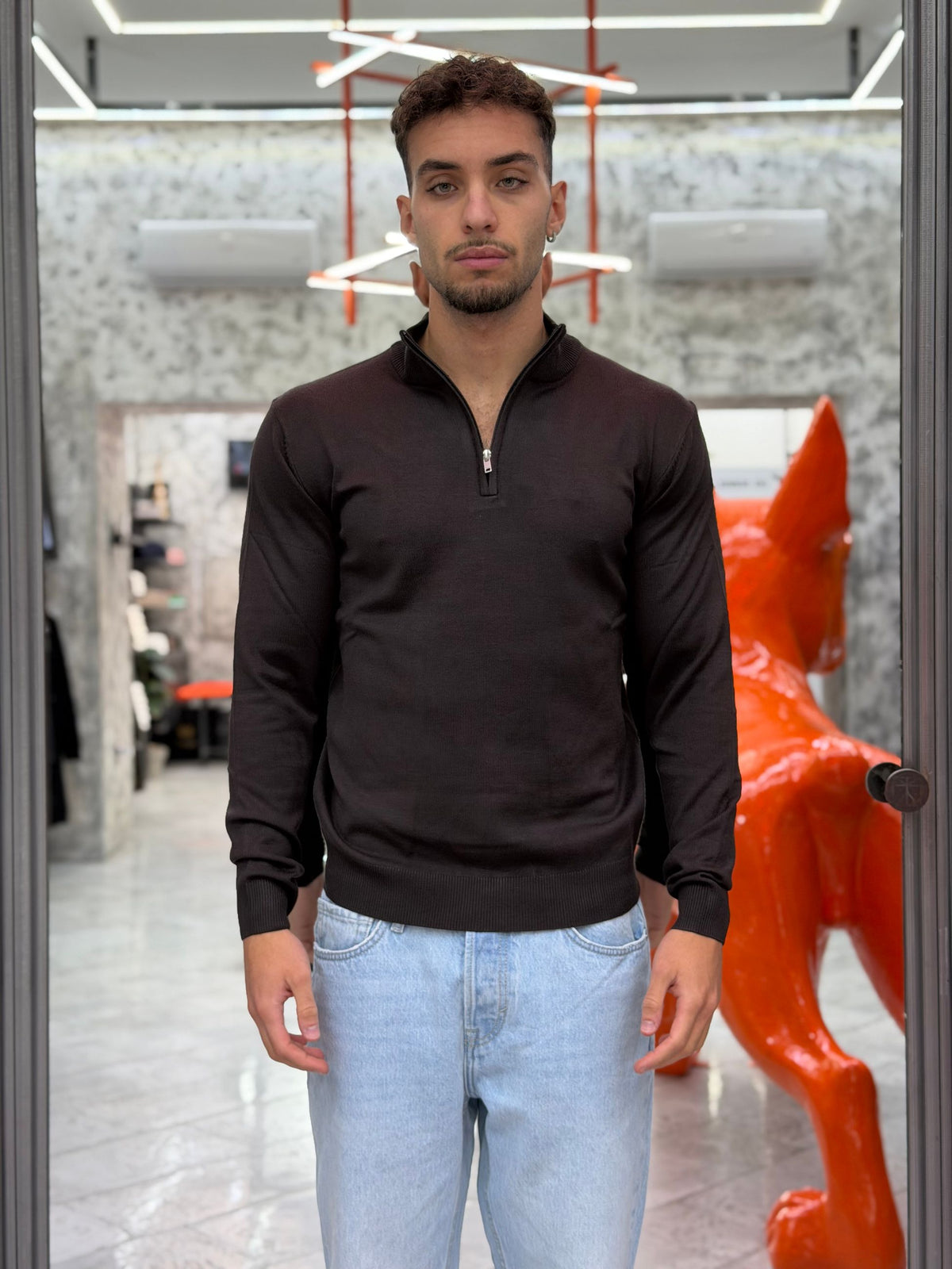 MAGLIA MEZZA ZIP BASIC IN MORBIDA VISCOSA - REGULAR FIT MI3371SS.MOR