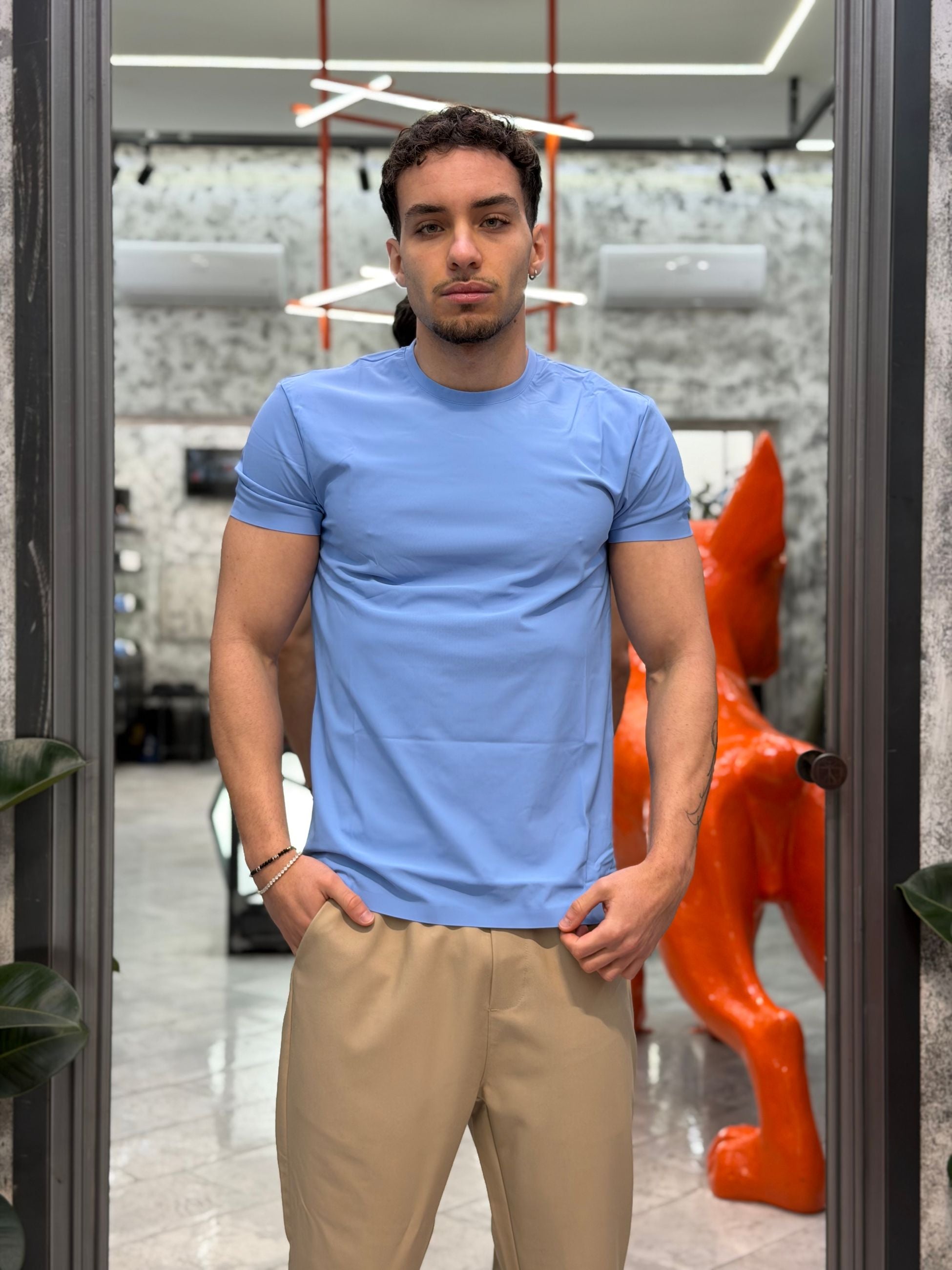 T-SHIRT BASIC IN TESSUTO TECNICO NO STIRO - SLIM FIT GL1001TB-S26.SKY