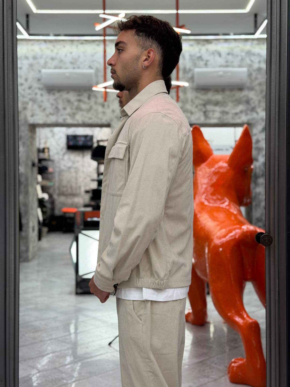 OVERJACKET DA COMPLETO IN VELLUTO CON TRAPUNTA ALL'INTERNO E TASCHE A TOPPA - REGULAR FIT GBI1161SS.PIE