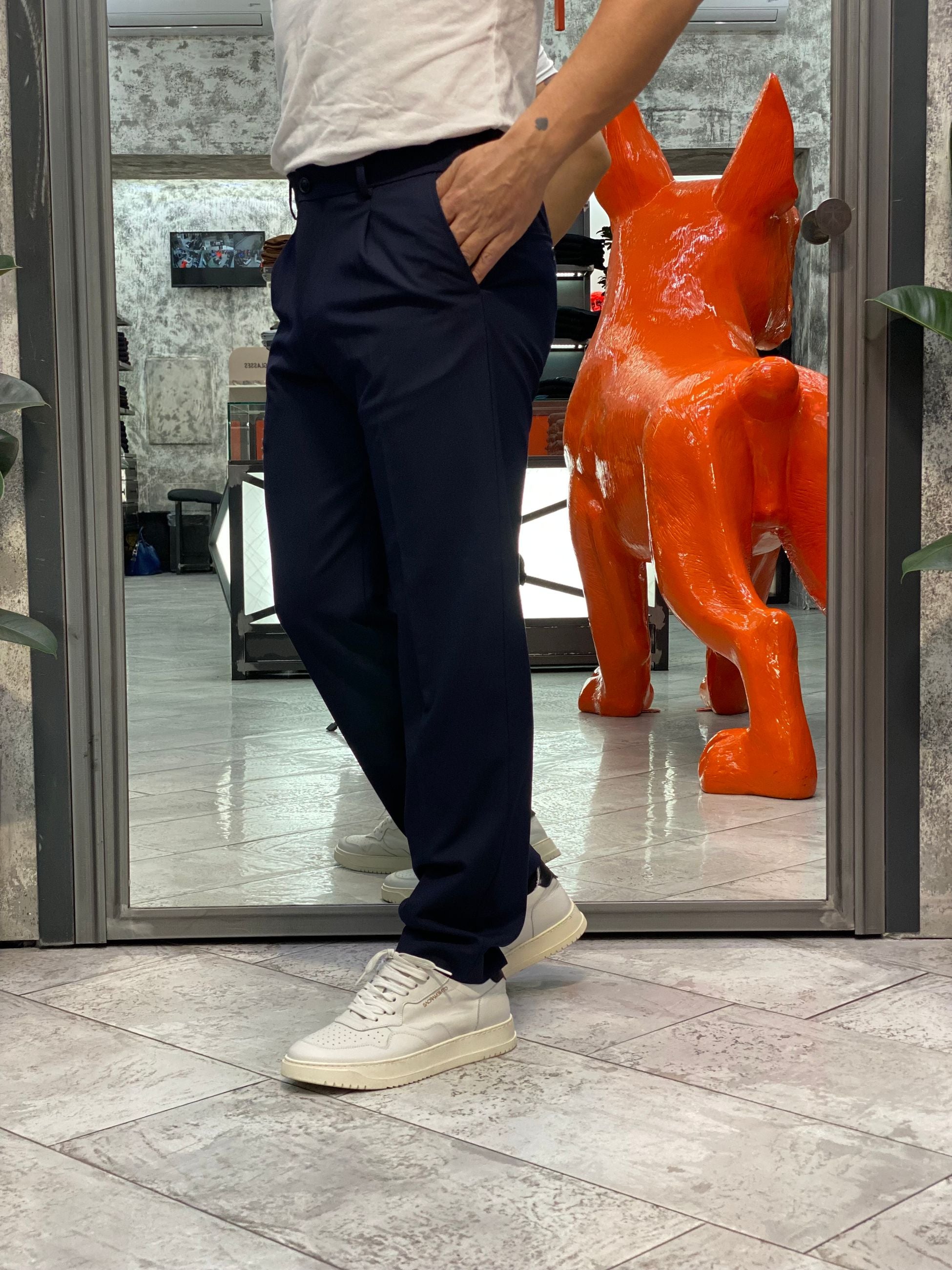 PANTALONE IN TESSUTO  ELASTICIZZATO CON PINCE E COULISSE IN VITA - REGULAR FIT PSI1450SS.NER