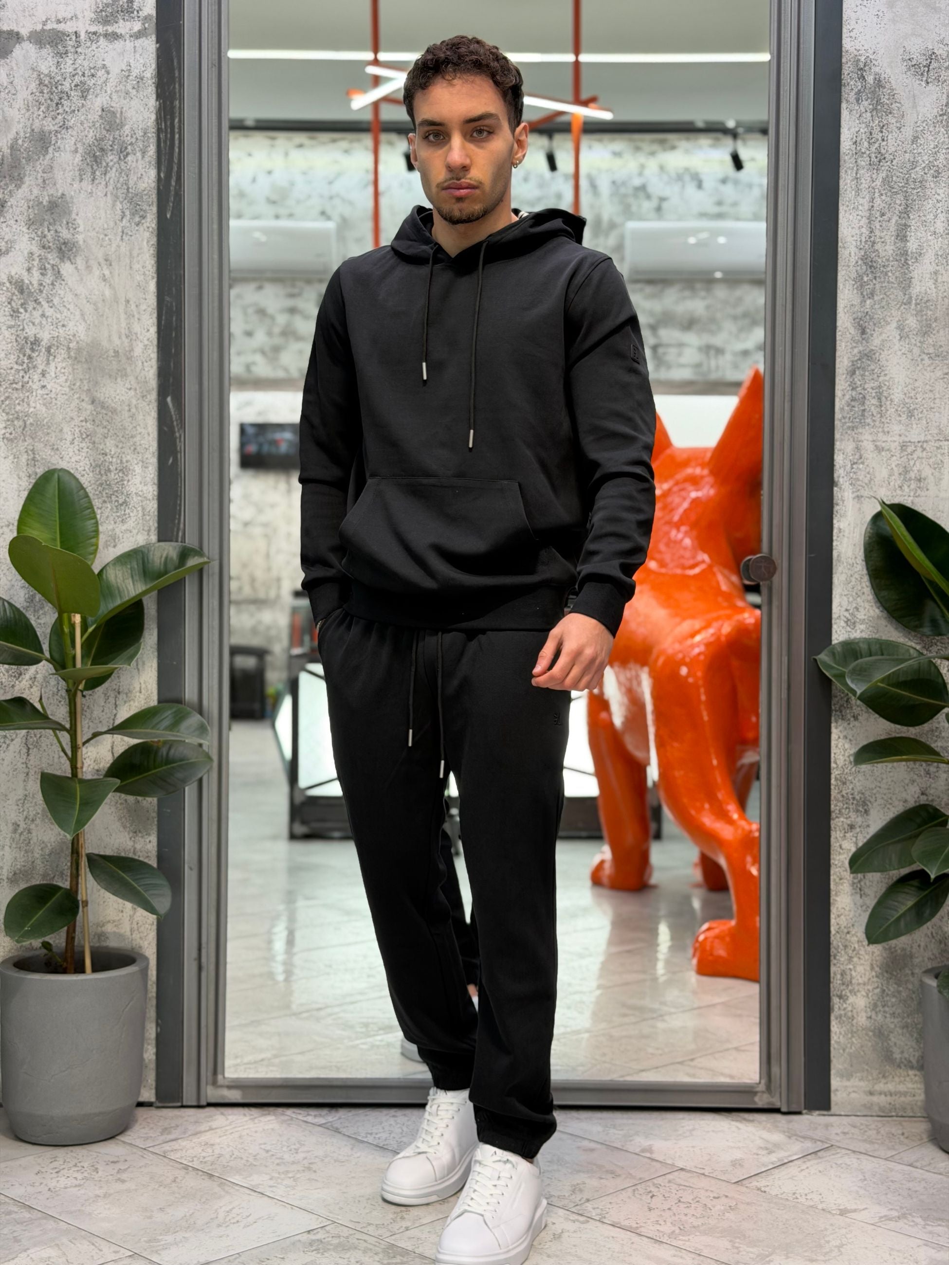PANTALONE IN FELPA GARZATA CON COULISSE IN VITA ED ELASTICO AL FONDO - REGULAR FIT GL2126F-S26.NER