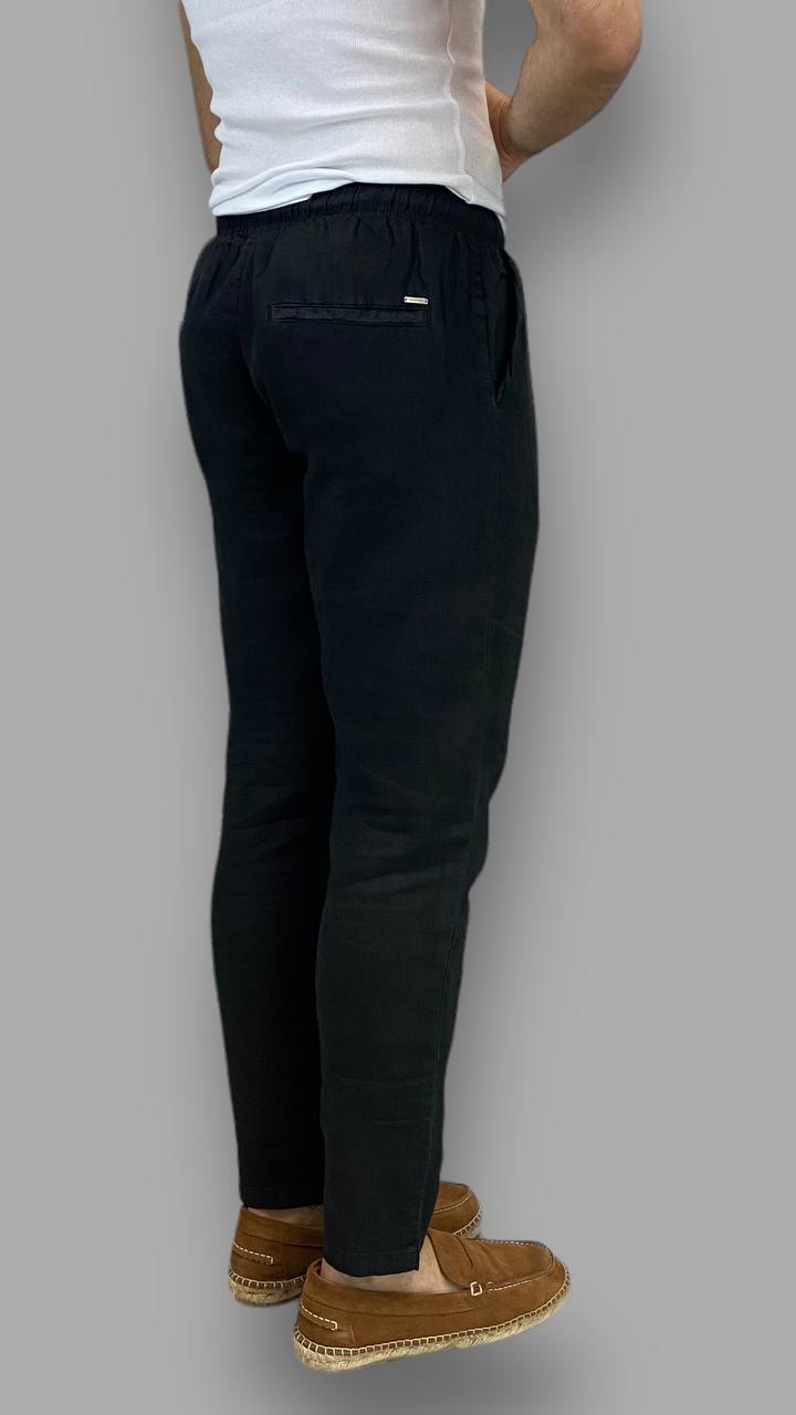 PANTALACCIO IN 100% LINO CON ACCESSORIO CATENA REMOVIBILE - RELAXED FIT