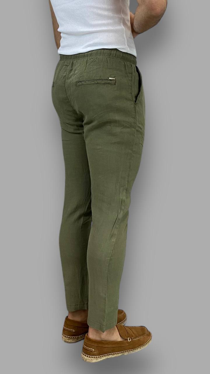 PANTALACCIO IN 100% LINO CON ACCESSORIO CATENA REMOVIBILE - RELAXED FIT