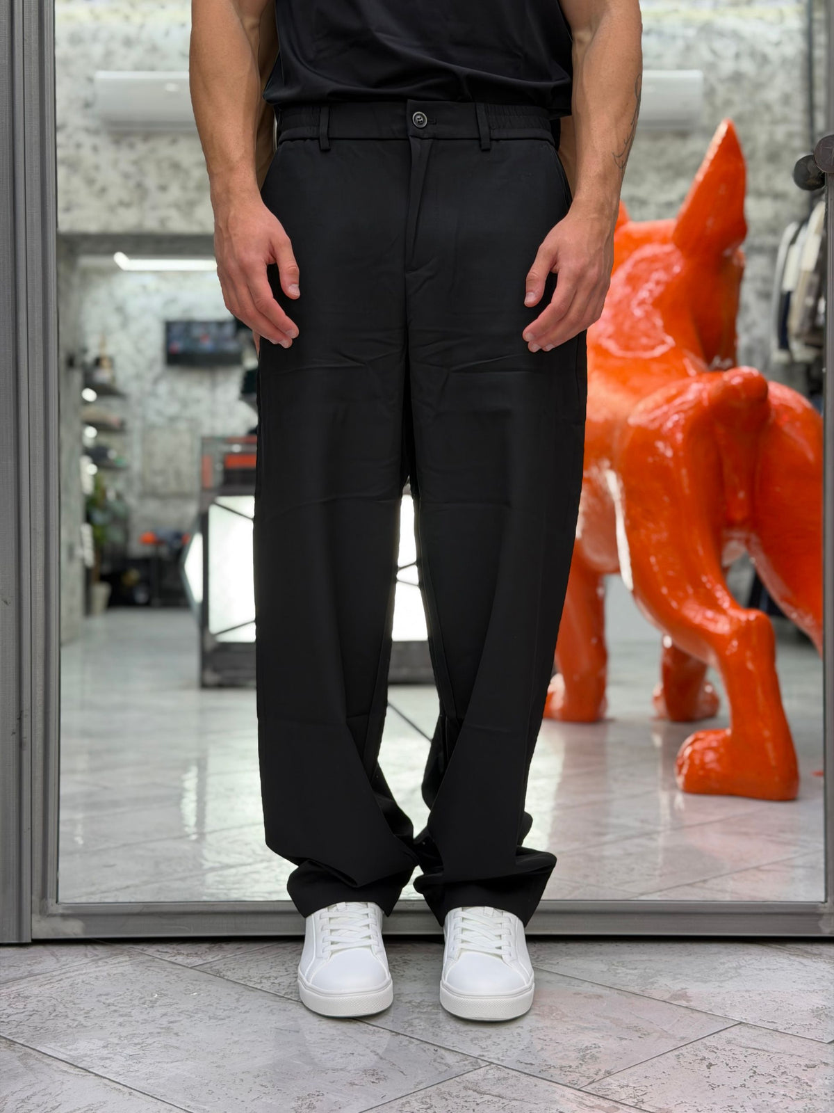 PANTALONE FONDO AMPIO TASCA AMERICA CON ELASTICO IN VITA - RELAXED FIT GL604PA.NER