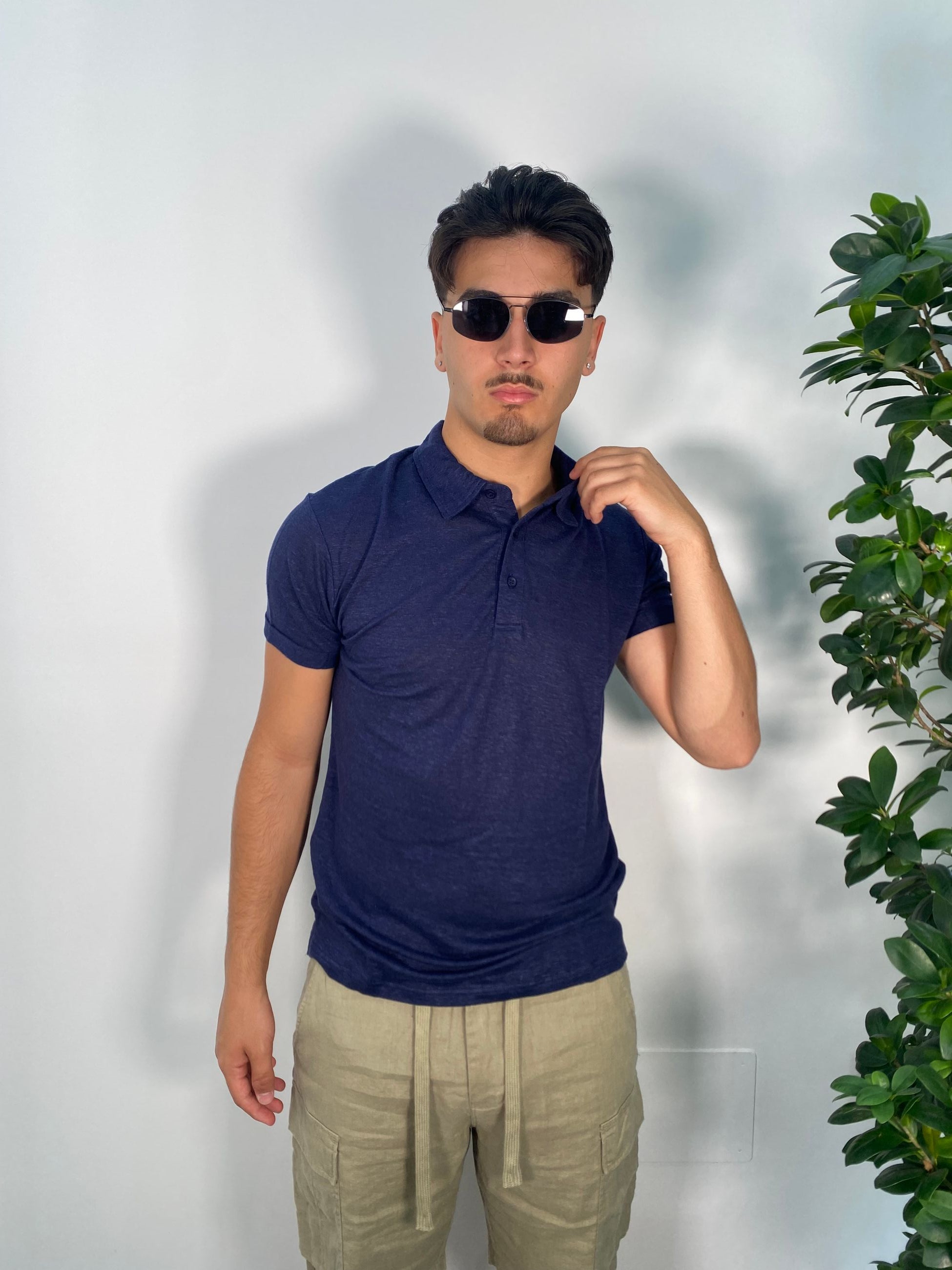 POLO 3 BOTTONI IN 100% LINO - REGULAR FIT GL1083F-S25.BLU
