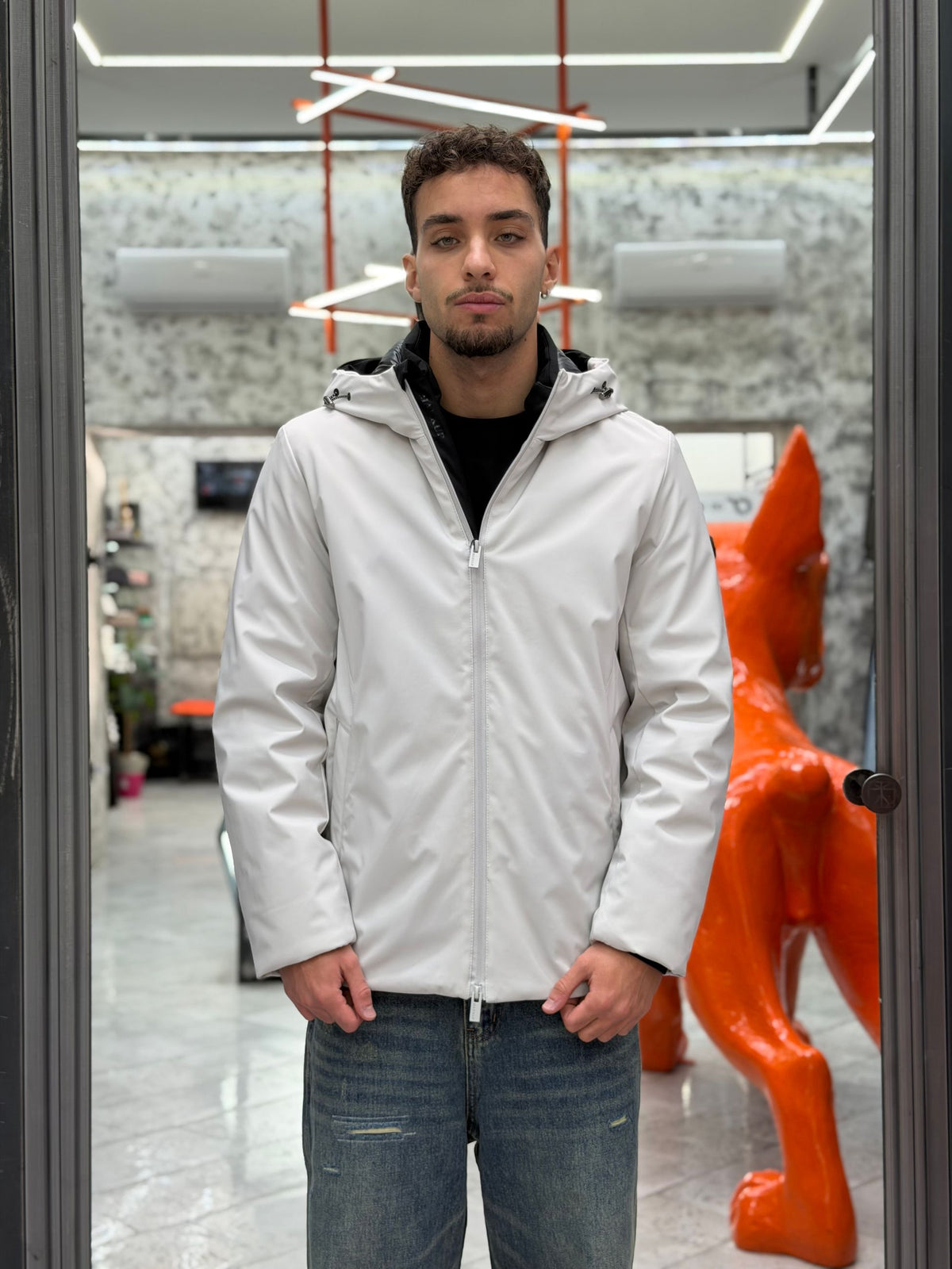 PARKA CORTO CON CAPPUCCIO IN TESSUTO TECNICO WATERPROOF & WINDPROOF - REGULAR FIT MK24006.PER