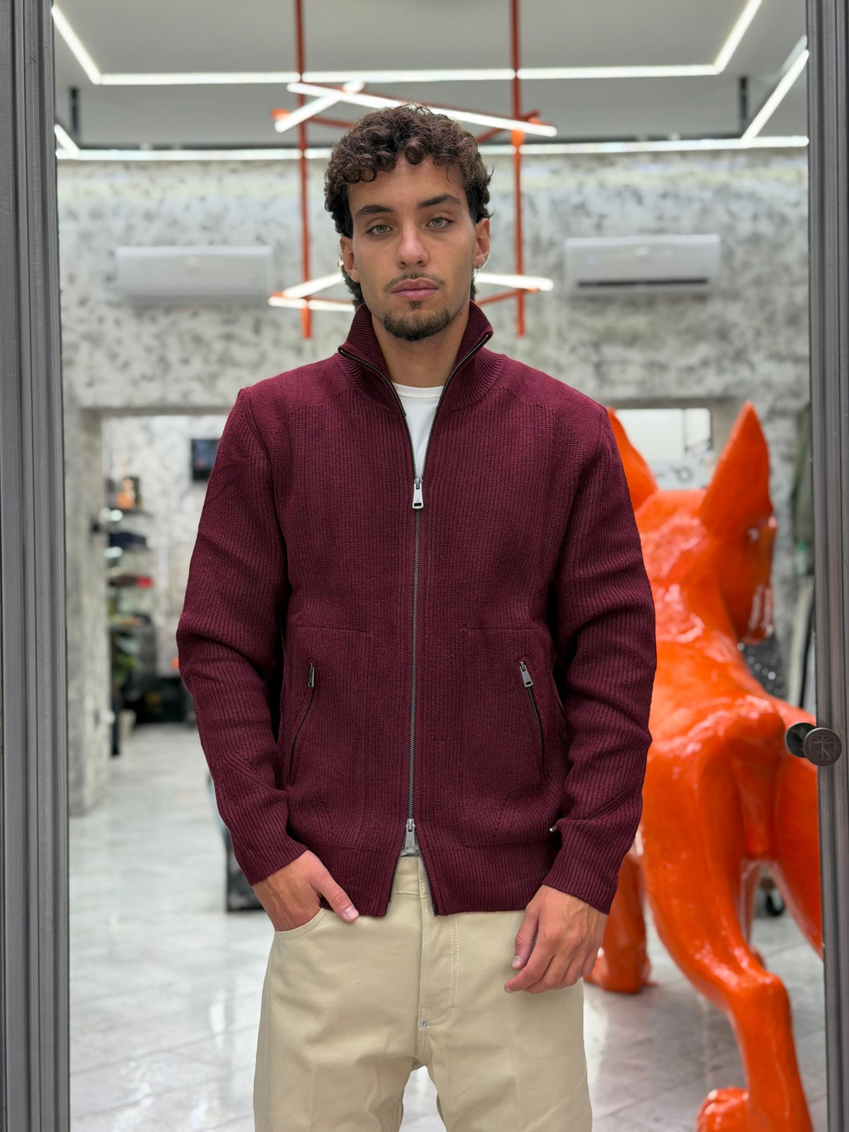 MAGLIA APERTA CON ZIP E TASCHE ZIPPATE - REGULAR FIT GL35051-F26.BOR