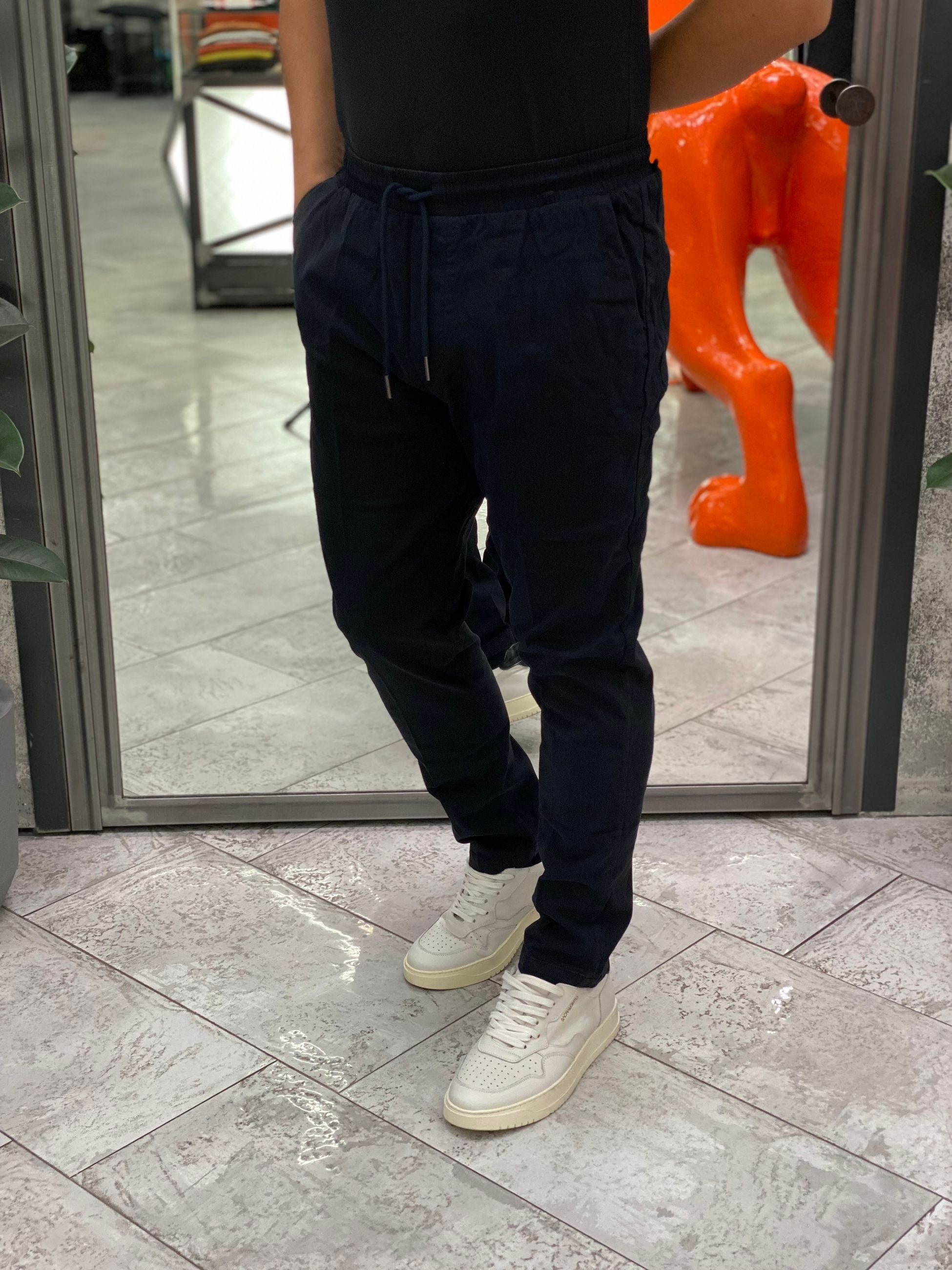 PANTALACCIO LEONARD IN CALDO COTONE ELASTICIZZATO CON COULISSE IN VITA - REGULAR FIT GL5109BD-F25.BLU