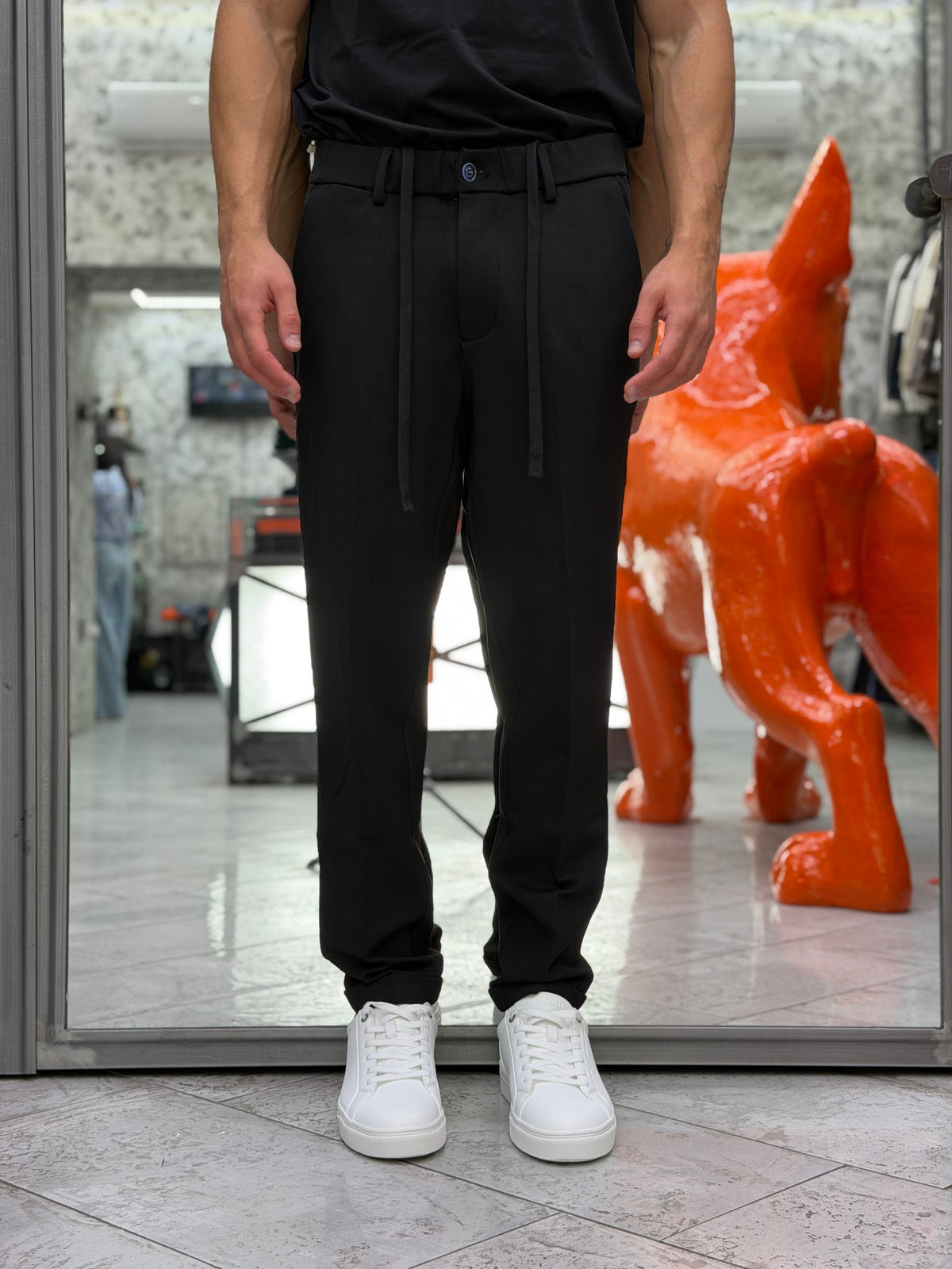 PANTALONE CASUAL IN TESSUTO PUNTO MILANO ELASTICIZZATO CON TASCA AMERICA E RISVOLTO AL FONDO - REGULAR FIT GL5248BD.NER
