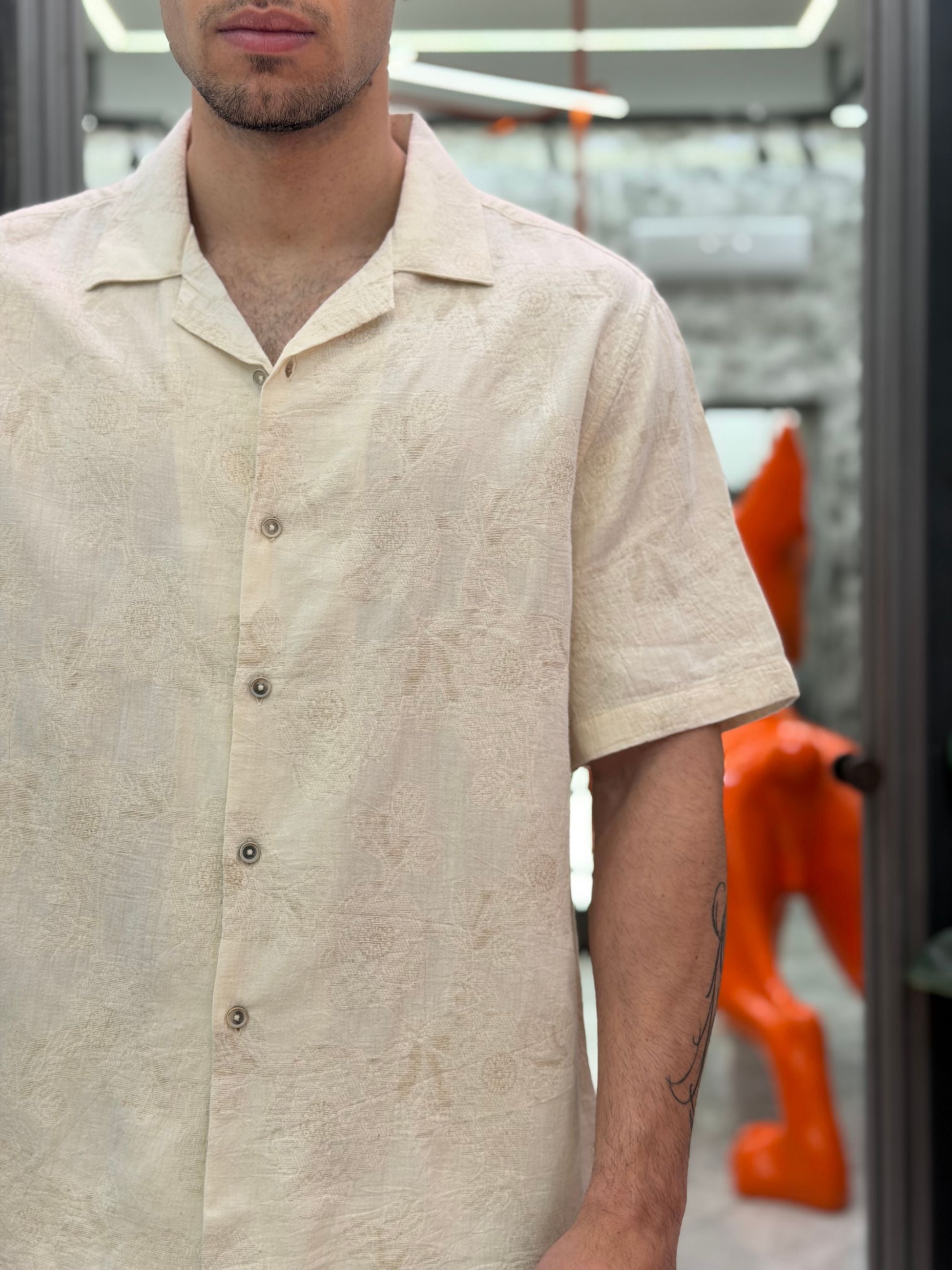 CAMICIA MANICA CORTA DA COMPLETO CON SCOLLO BOWLING - REGULAR FIT JACQUARD2232