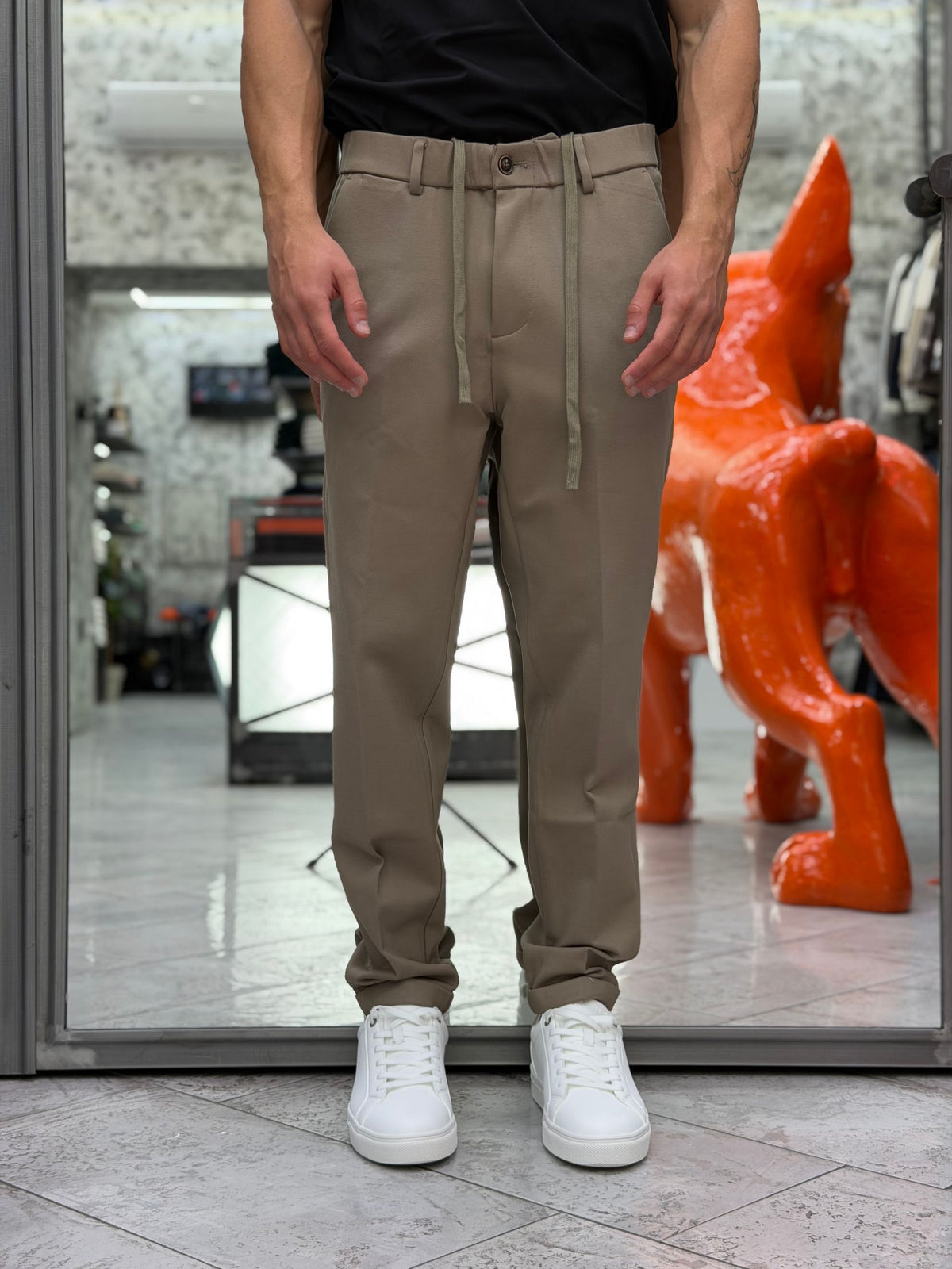 PANTALONE CASUAL IN TESSUTO PUNTO MILANO ELASTICIZZATO CON TASCA AMERICA E RISVOLTO AL FONDO - REGULAR FIT GL5248BD.CAM