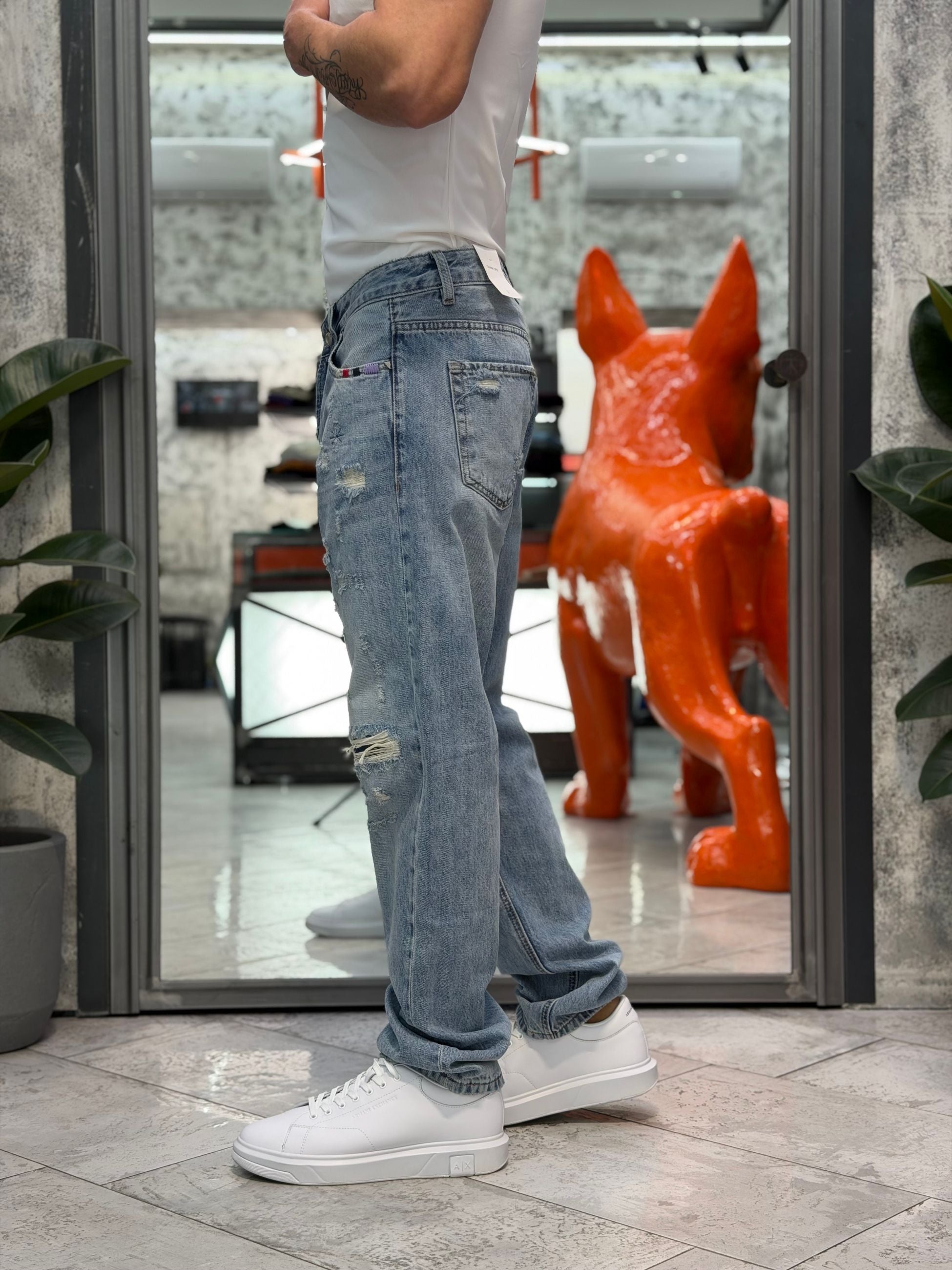JEANS ALEX CON ABRASIONI E RICAMI COLORATI SULLA TASCA - STRAIGHT LEG (GAMBA DRITTA) GL6511Q