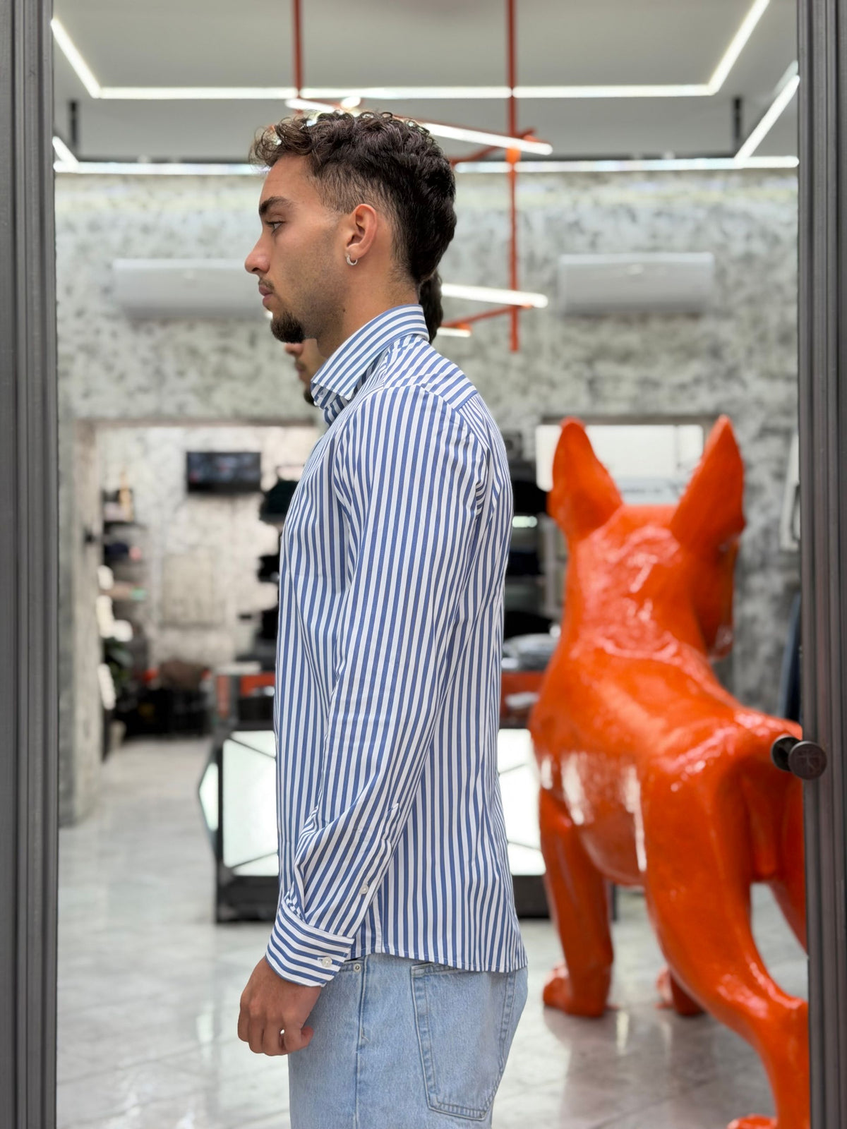 CAMICIA A RIGHE NO STIRO IN TESSUTO PREMIUM ELASTICIZZATO - REGULAR FIT 27W10CA FIO4418.BLU