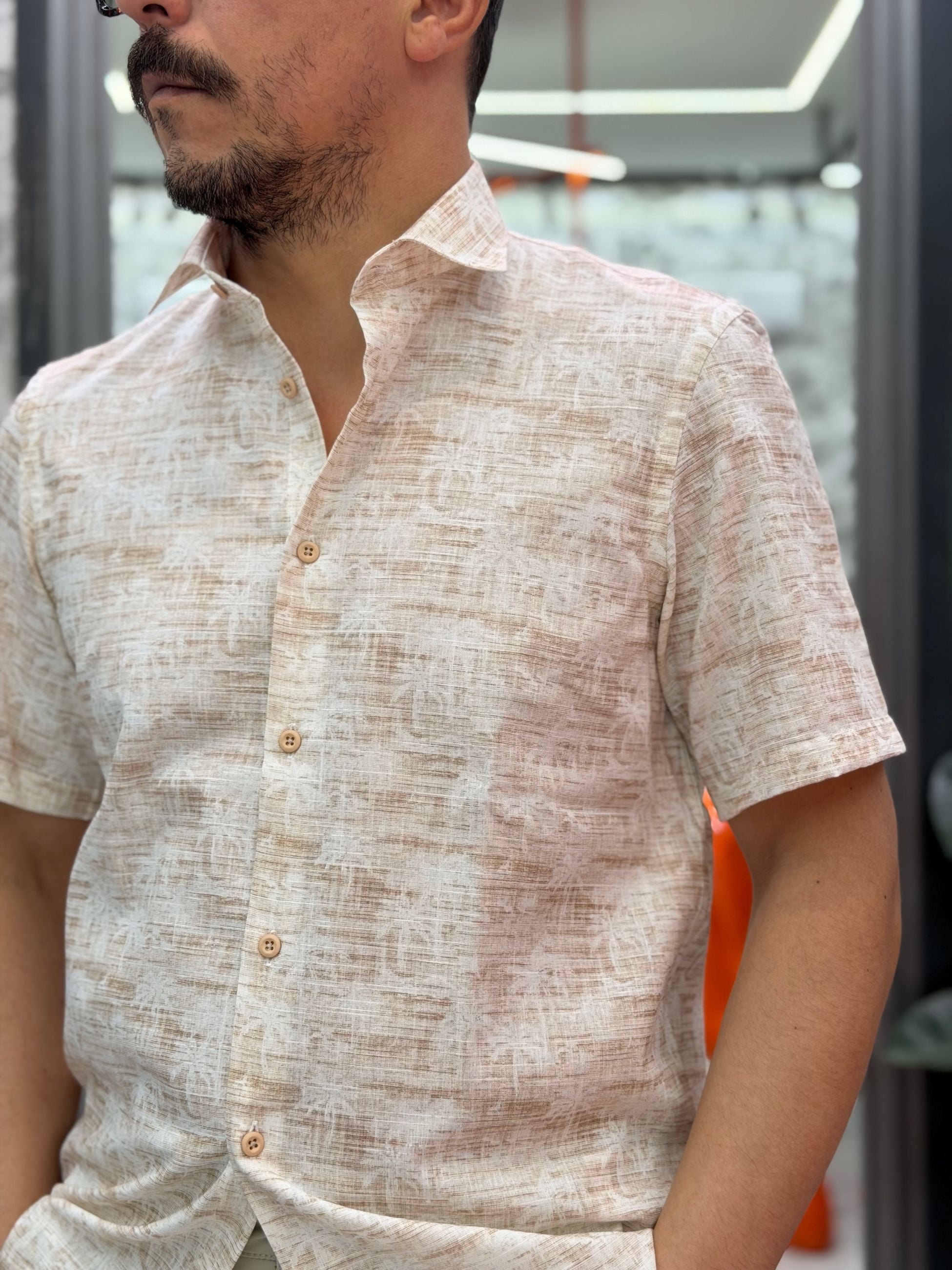 CAMICIA MANICA CORTA IN COTONE CON FANTASIA HAWAII - REGULAR FIT CE1111SS.FAN