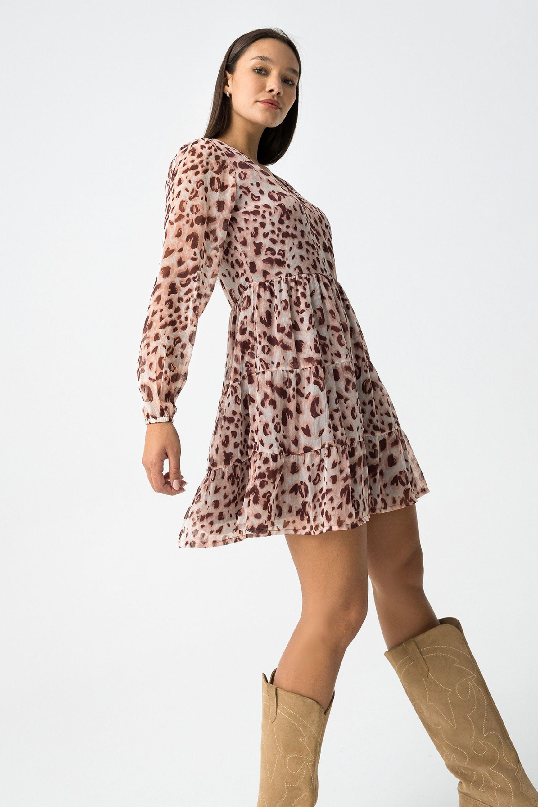 ABITO FUEGO CORTO CON BALZE IN FANTASIA ANIMALIER - COMFORT FIT 10062509.BOR