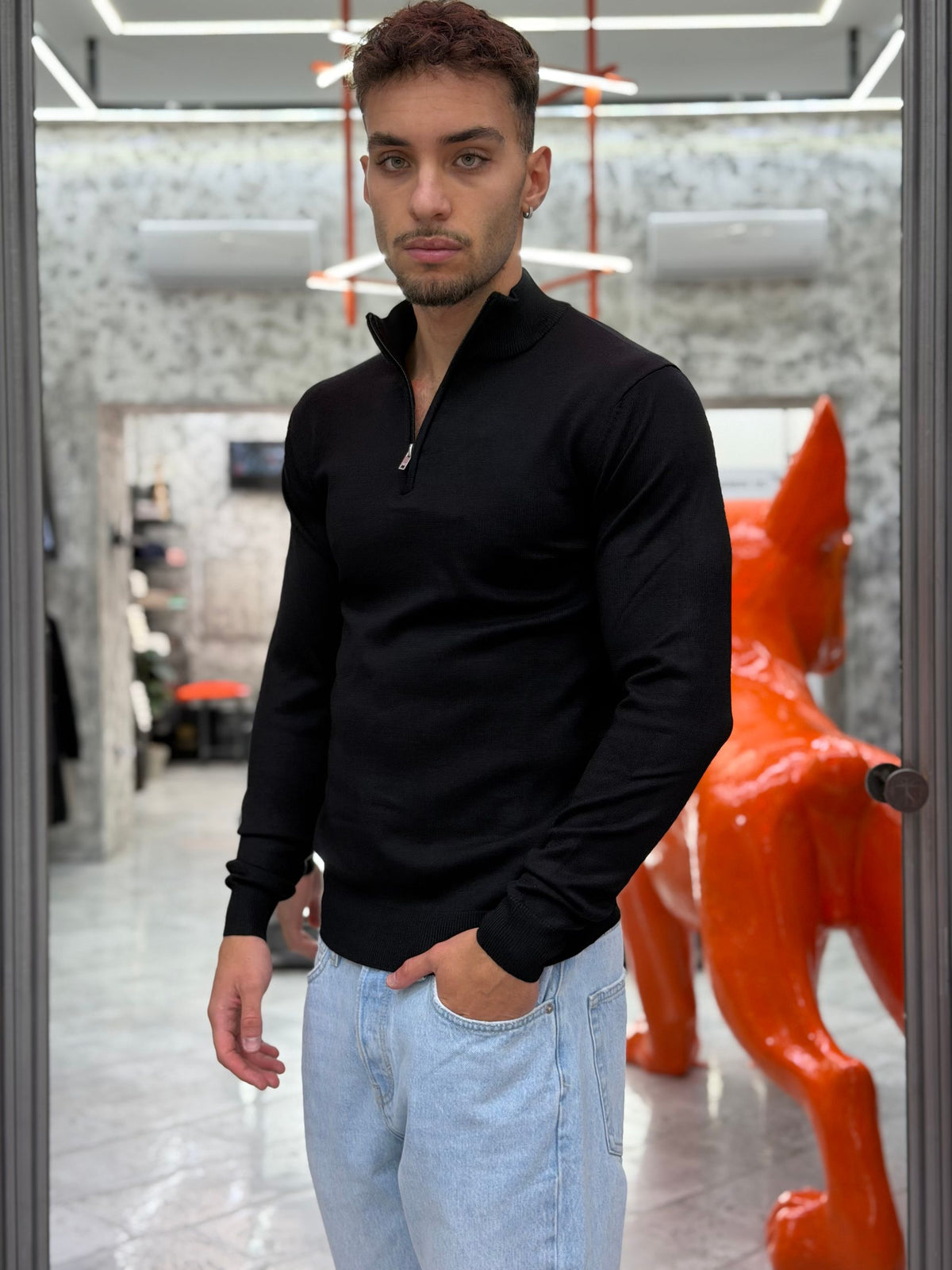 MAGLIA MEZZA ZIP BASIC IN MORBIDA VISCOSA - REGULAR FIT MI3371SS.NER