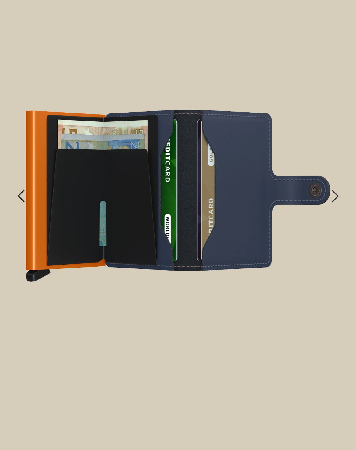 MINIWALLET PORTA CARTE E BANCONOTE IN MORBIDA PELLE OPACA CON CUCITURE IN CONTRASTO MM-NIGHTBLUE&ORANGE