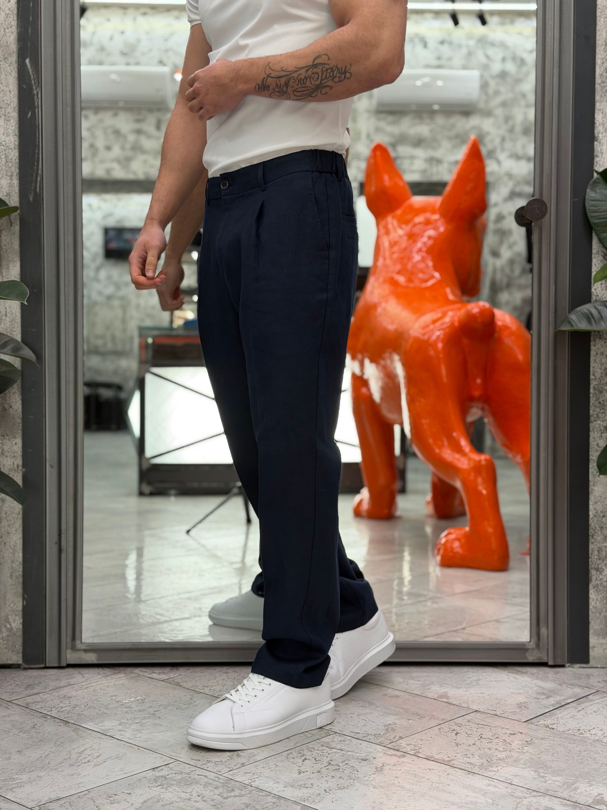 PANTALONE IN 100% LINO TASCA AMERICA CON COULISSE IN VITA - REGULAR FIT PSE1502SS.BLU