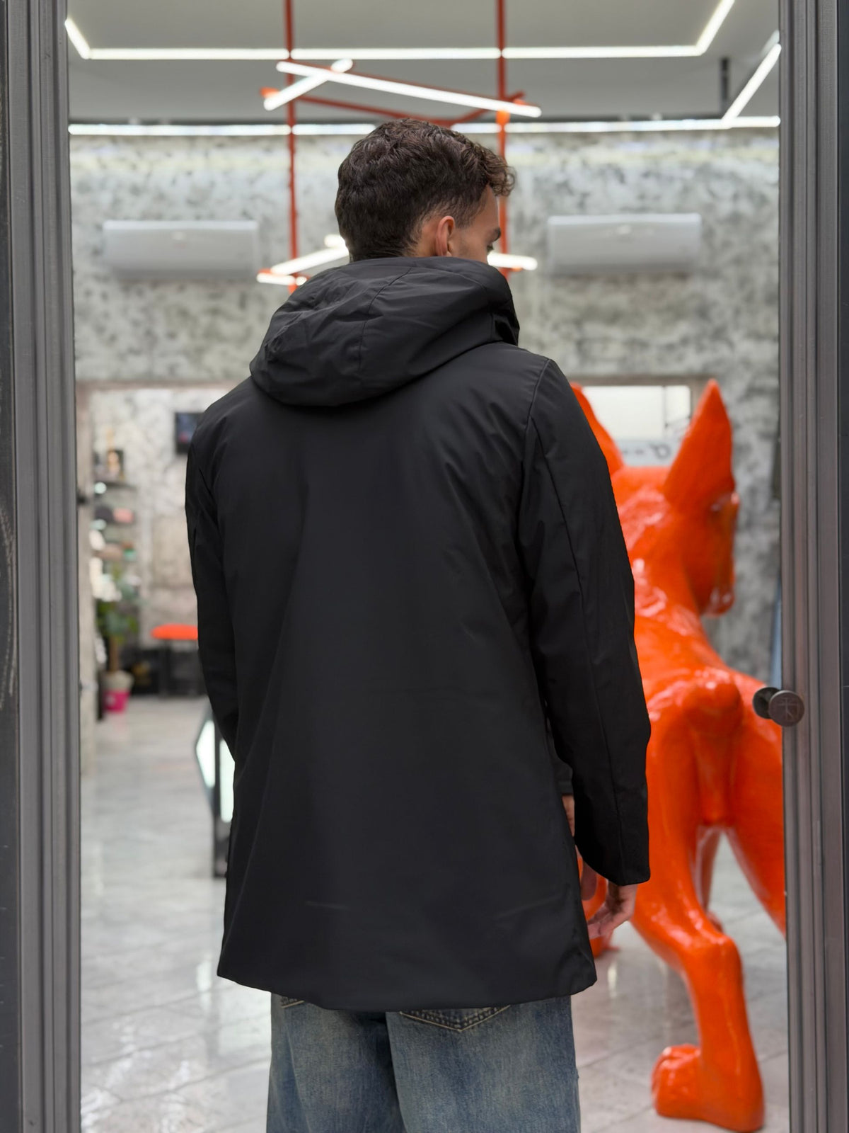 PARKA LUNGO CON CAPPUCCIO IN TESSUTO TECNICO WATERPROOF & WINDPROOF - REGULAR FIT MK24007-26.NER