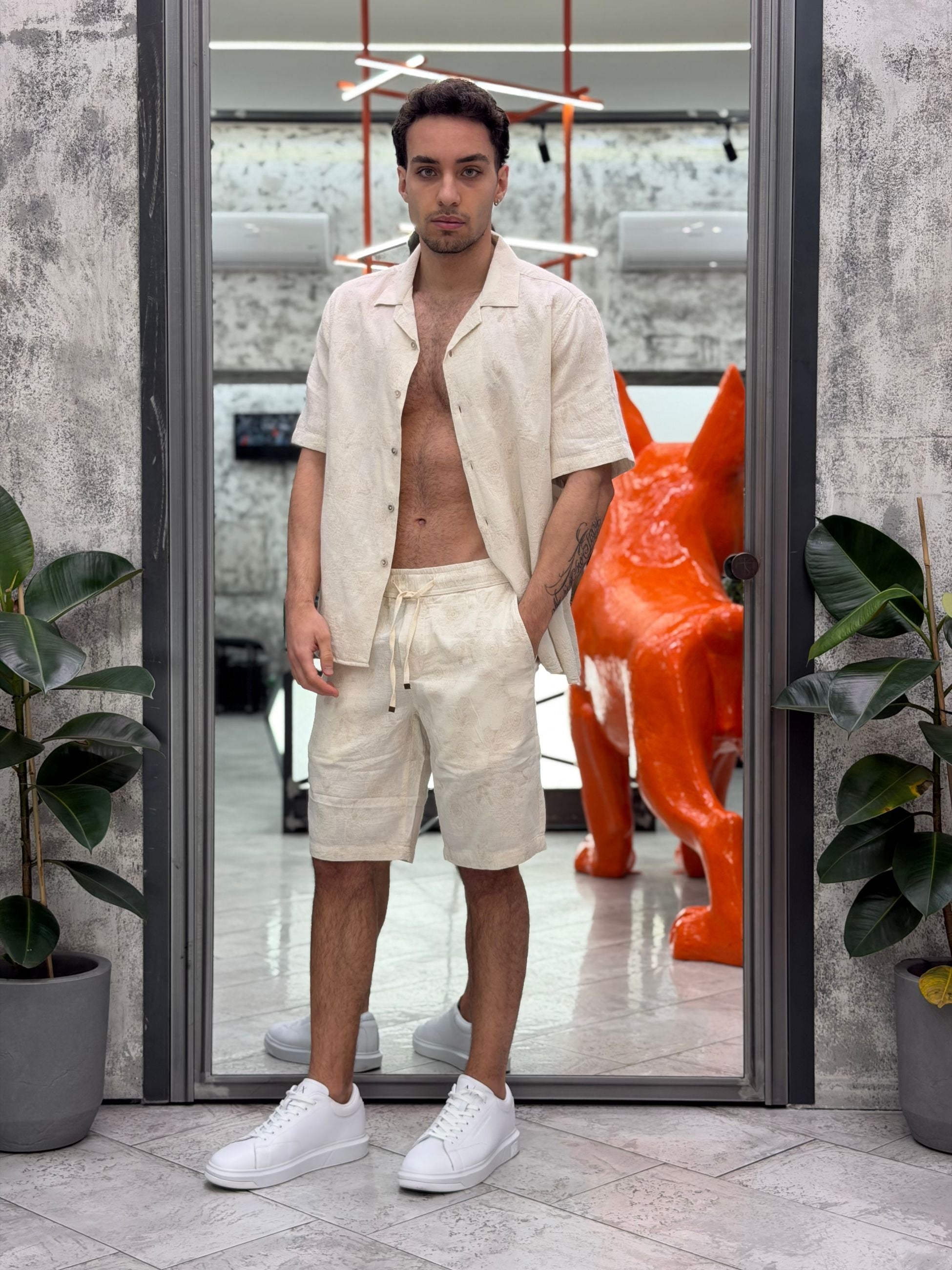 CAMICIA MANICA CORTA DA COMPLETO CON SCOLLO BOWLING - REGULAR FIT JACQUARD2232