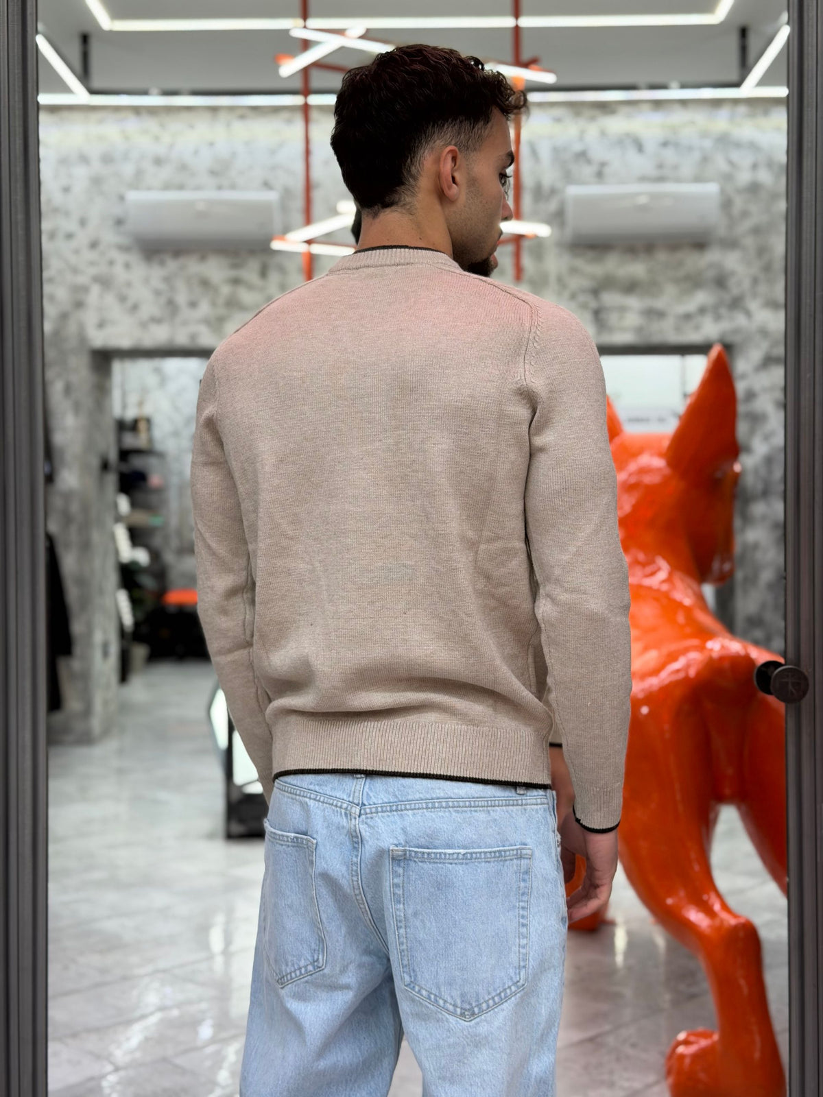 MAGLIA GIROCOLLO IN MORBIDA VISCOSA CON PROFILI IN CONTRASTO - REGULAR FIT MI3364SS.BEI