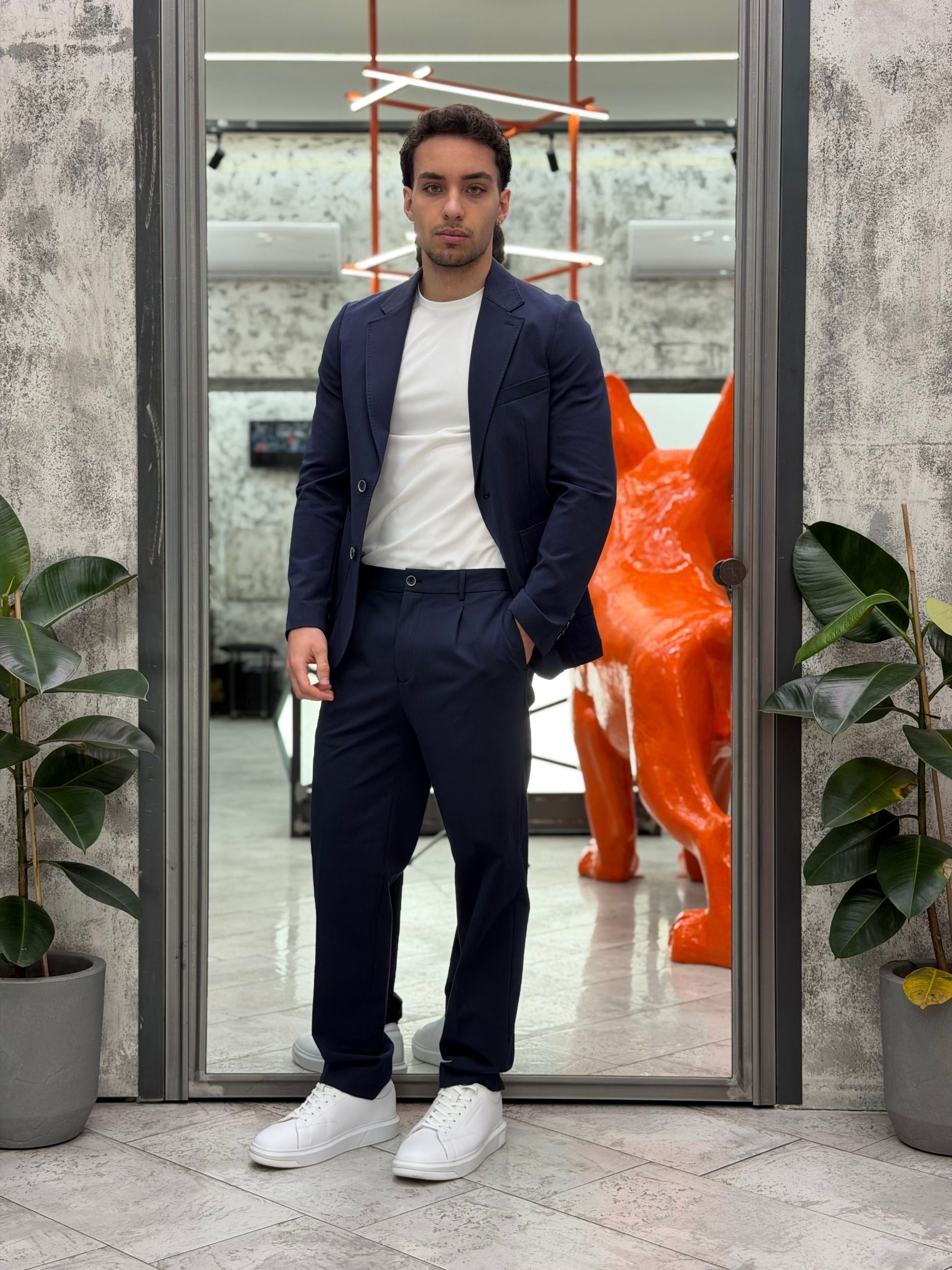 GIACCA MONOPETTO DA COMPLETO CON TASCHE A TOPPA IN TESSUTO PUNTO MILANO ELASTICIZZATO - REGULAR FIT GAE1104SS.BLU