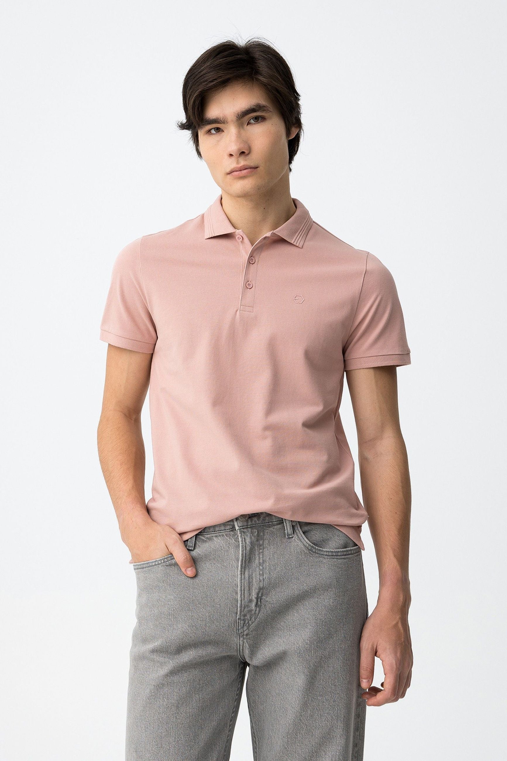 POLO MANNING_2 IN 100% COTONE PIQUET CON LOGO LATO CUORE TONO SU TONO - REGULAR FIT 10050806.ROSA