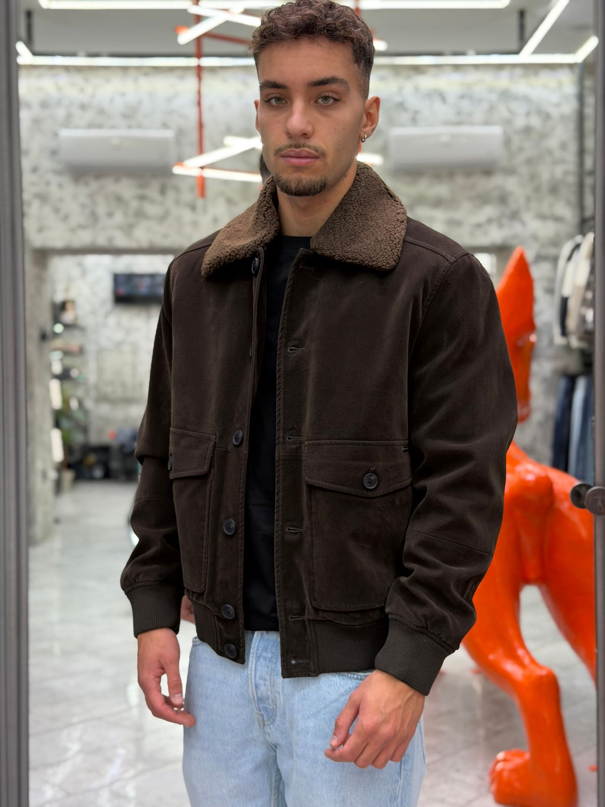 GIUBBINO ECOPELLE COLLO ECOPELLICCIA REMOVIBILE CON TASCHE ED ELASTICO AL FONDO - REGULAR FIT GL9857.COF