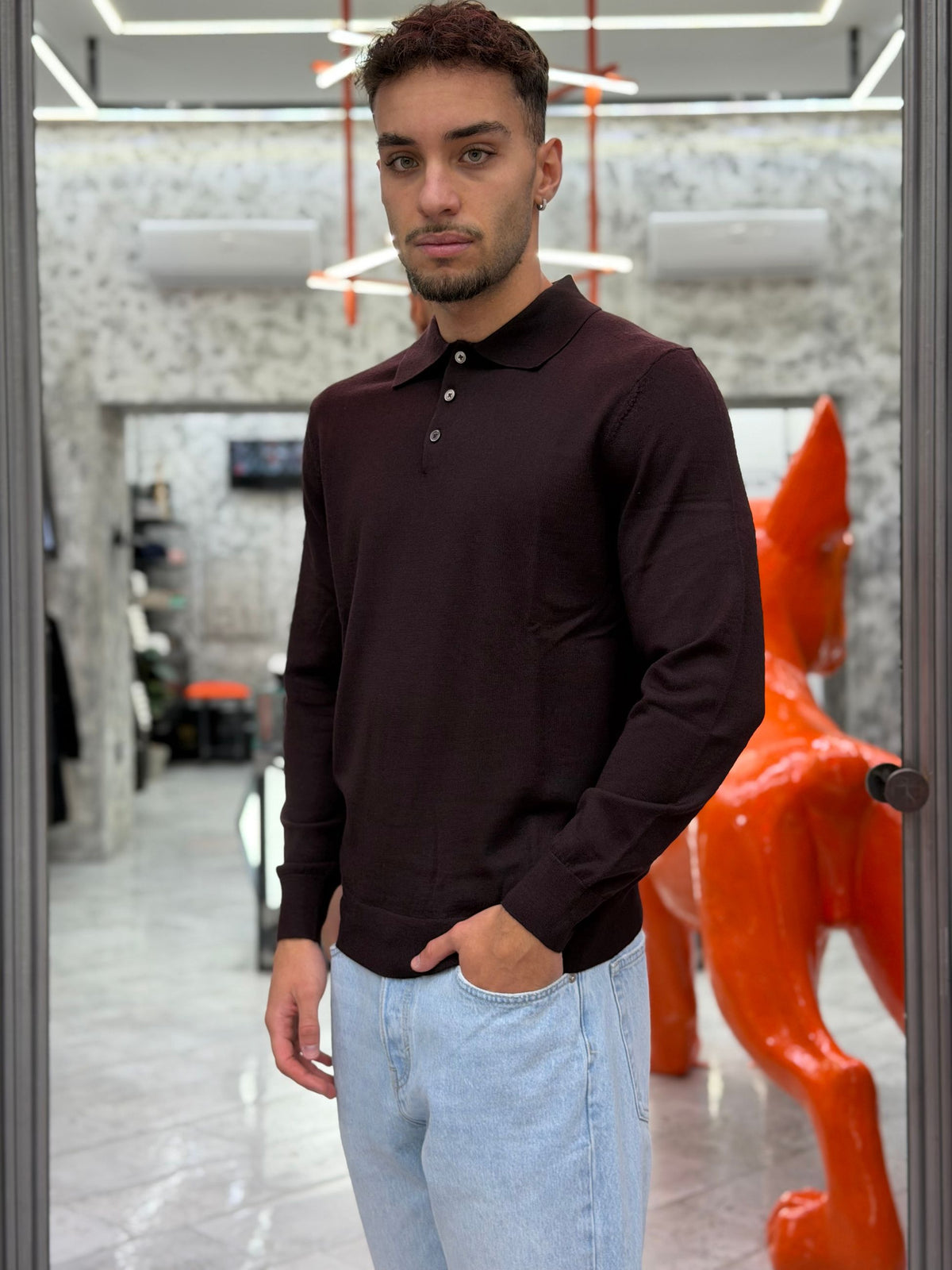POLO MANICA LUNGA IN 100% LANA MERINO EXTRAFINE - REGULAR FIT MI3509SS.MEL