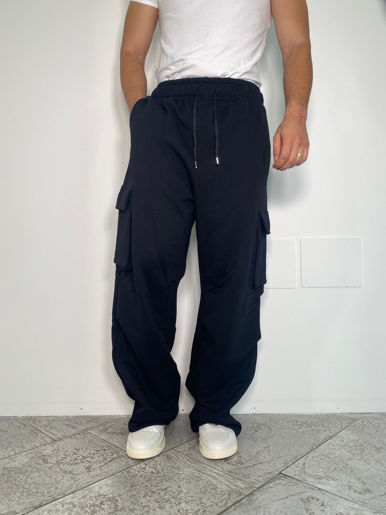 PANTALONE CARGO IN FELPA CON TASCONI FONDO AMPIO DA COMPLETO - RELAXED FIT