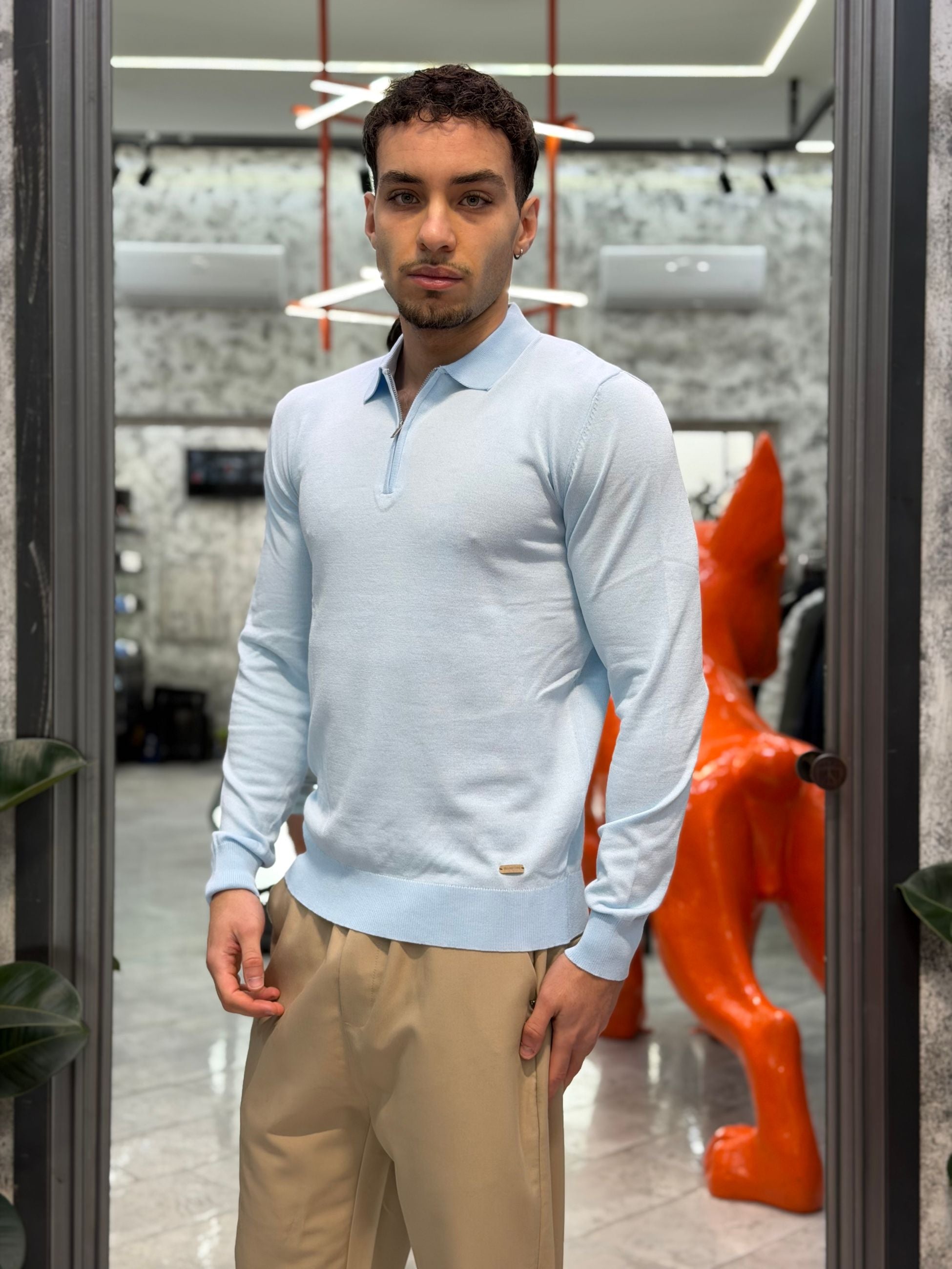 POLO MANICA LUNGA MEZZA ZIP IN LEGGERA VISCOSA - REGULAR FIT GL35205-S26.SKY